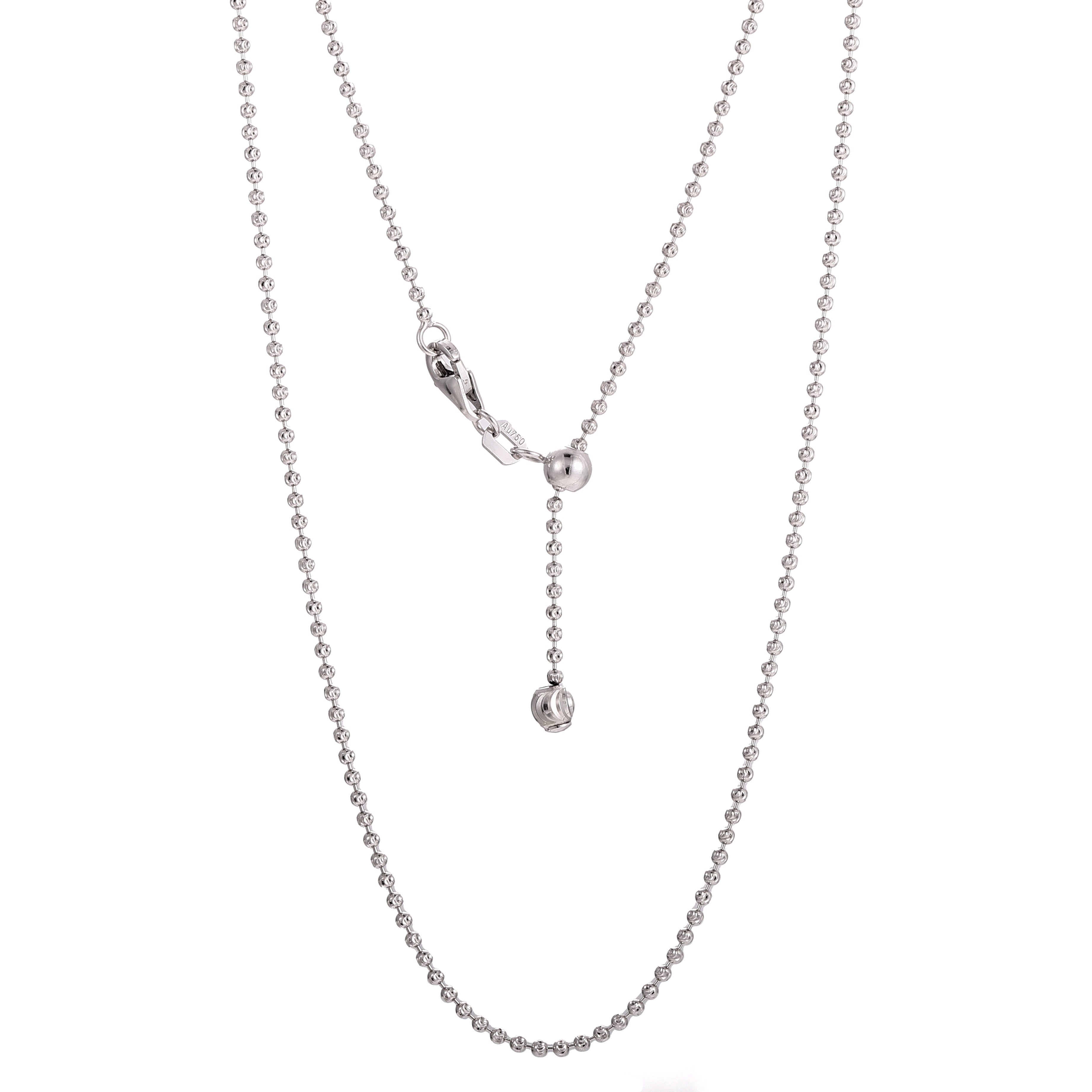 18K White Gold Bead Chain Necklace | Micro-Bead Links with Adjustable Clasp