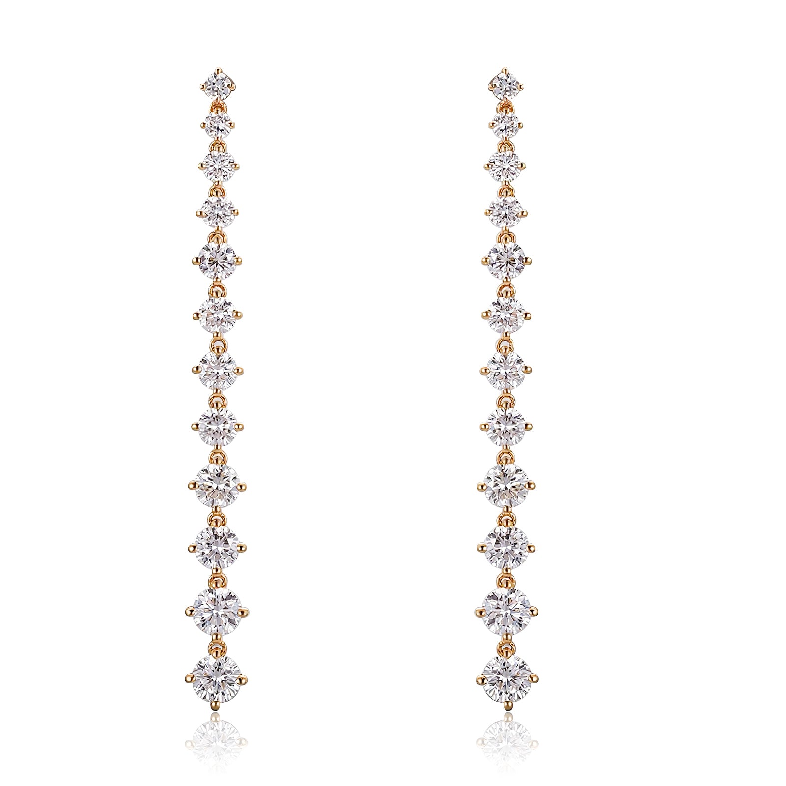Elegant Dangle Earrings | Round-Cut Lab Diamond Dangle Earrings in 18K Yellow Gold