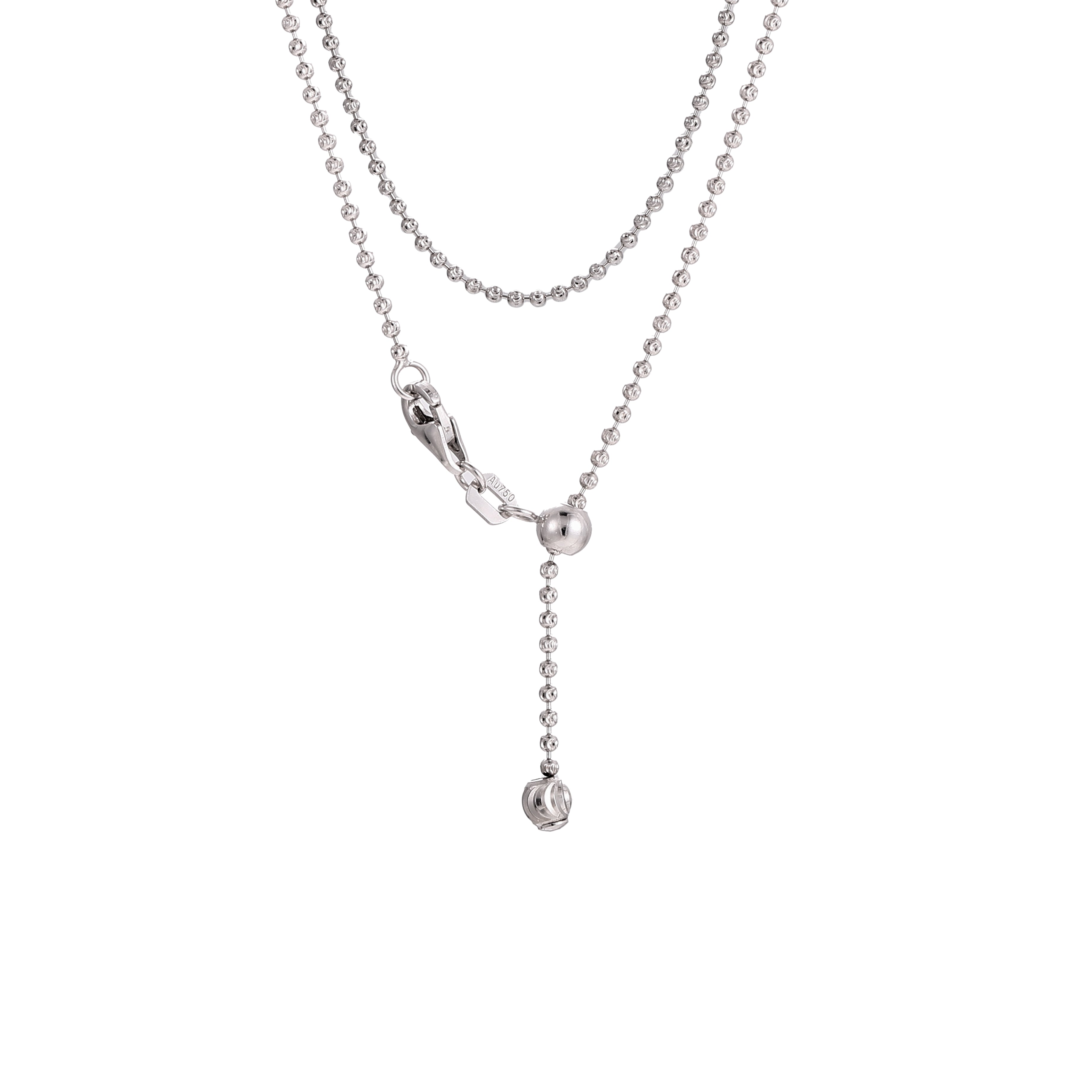 18K White Gold Bead Chain Necklace | Micro-Bead Links with Adjustable Clasp