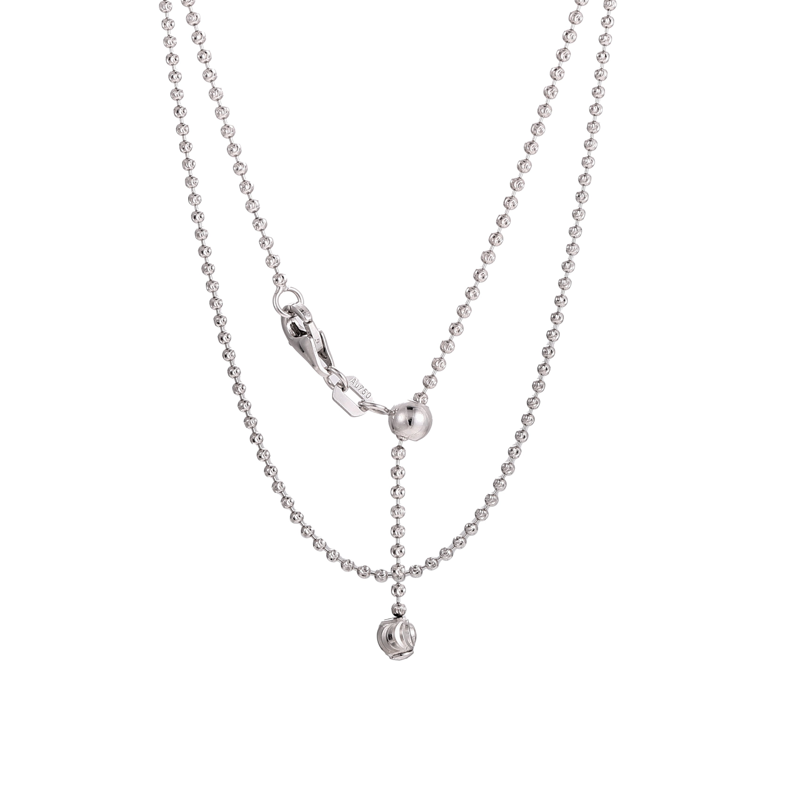 18K White Gold Bead Chain Necklace | Micro-Bead Links with Adjustable Clasp