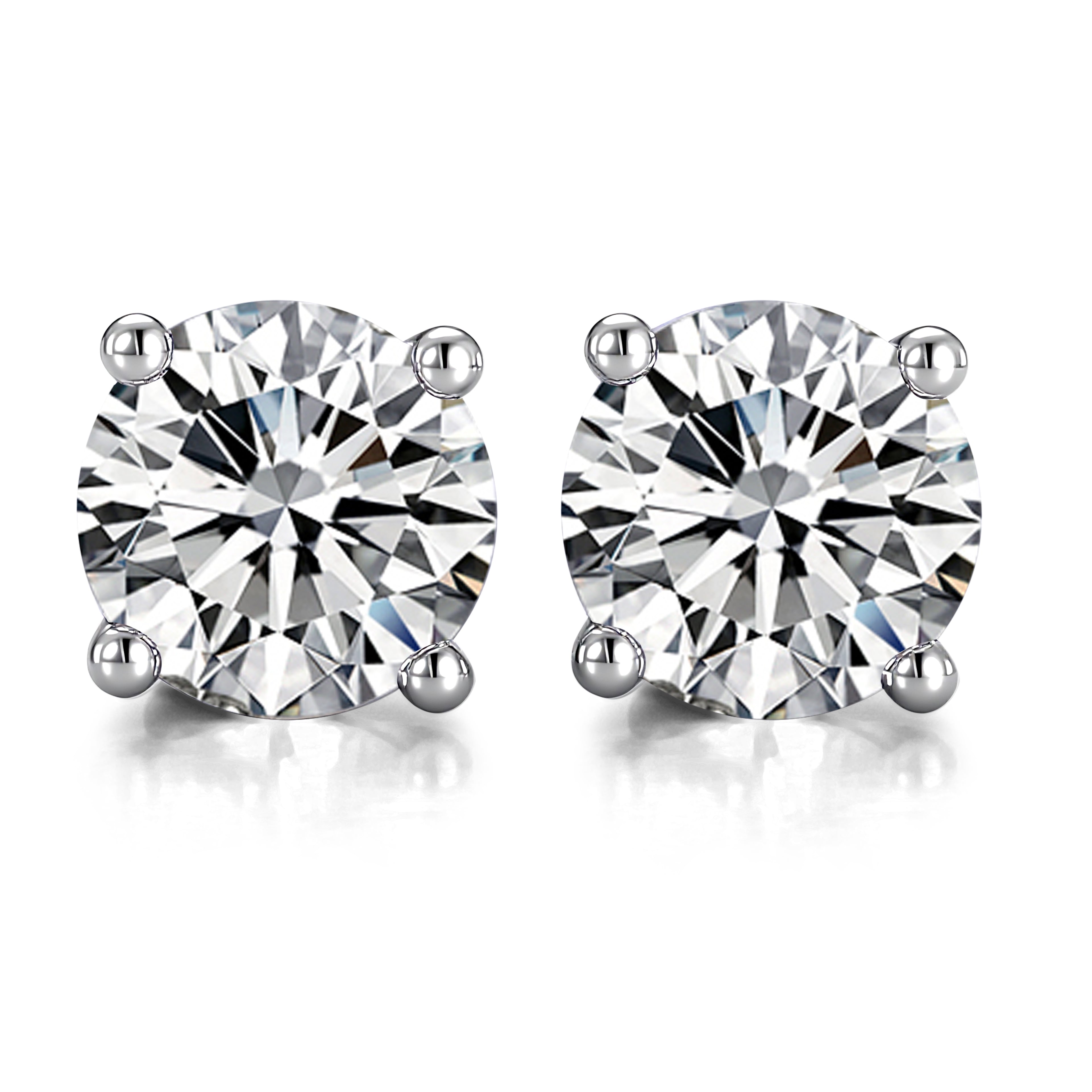 Solitaire 4 Claw Lab Diamond Earrings in 18K White Gold