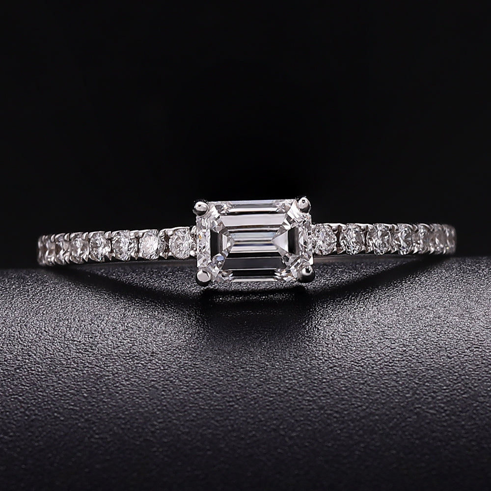 Exquisite 0.50Ct Emerald Cut Lab Diamond Pave Ring