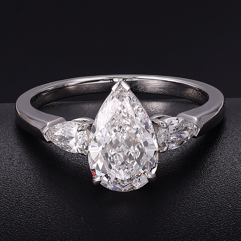 Breathtaking 2CT Pear Cut Lab Diamond Three Stone Ring