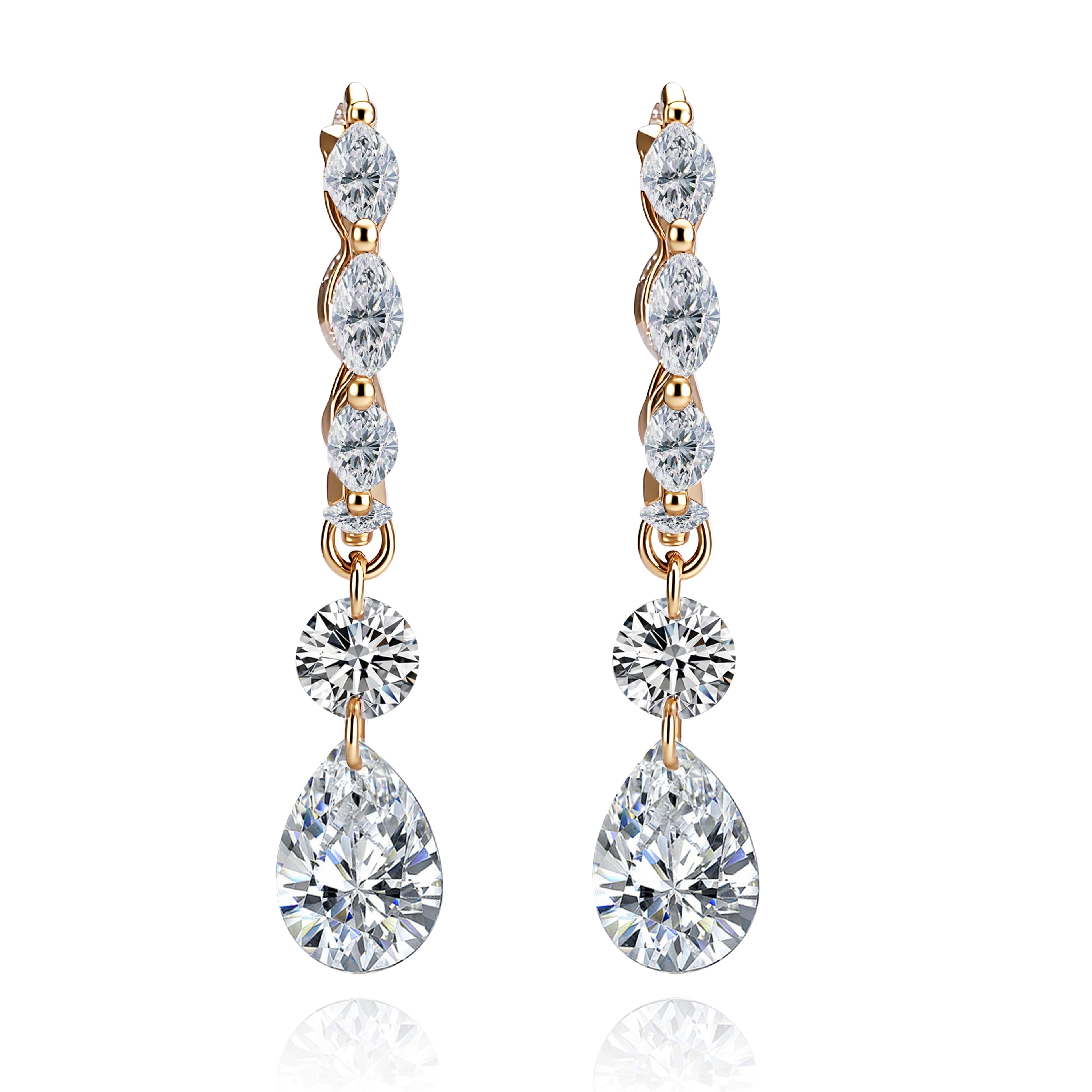 Pear Whisper Earrings | Pear & Marquise Lab grown Diamond Drop Earrings in 18K Yellow Gold