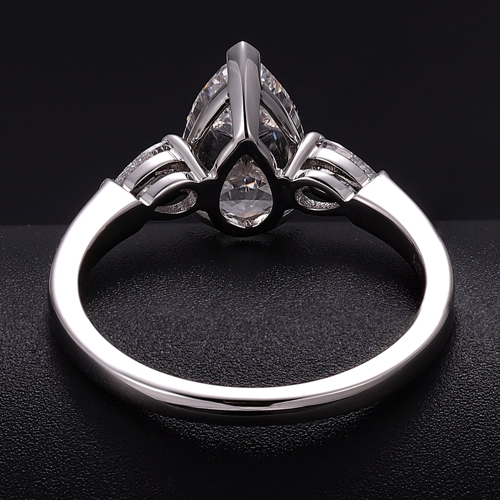 Breathtaking 2CT Pear Cut Lab Diamond Three Stone Ring