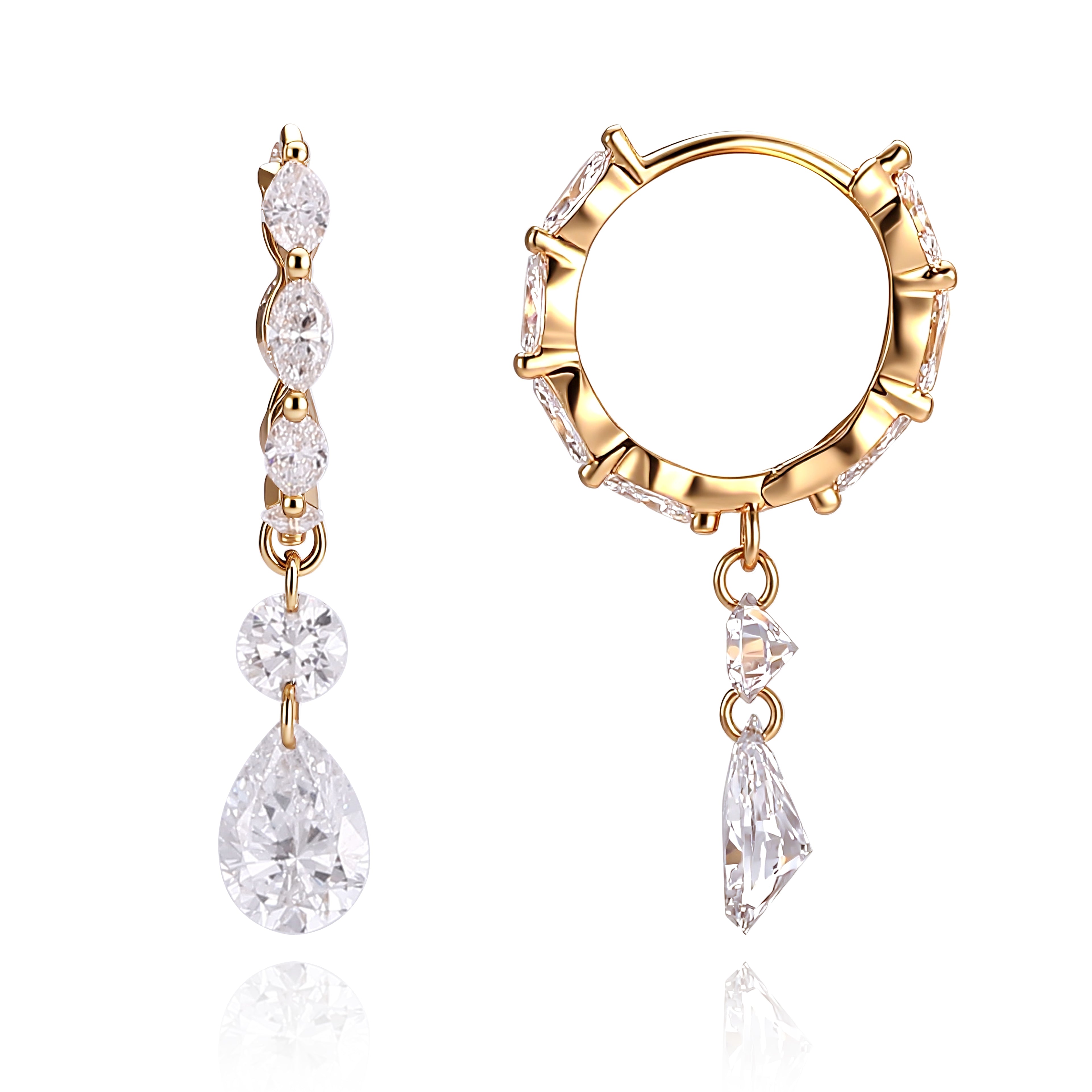 Pear Whisper Earrings | Pear & Marquise Lab grown Diamond Drop Earrings in 18K Yellow Gold