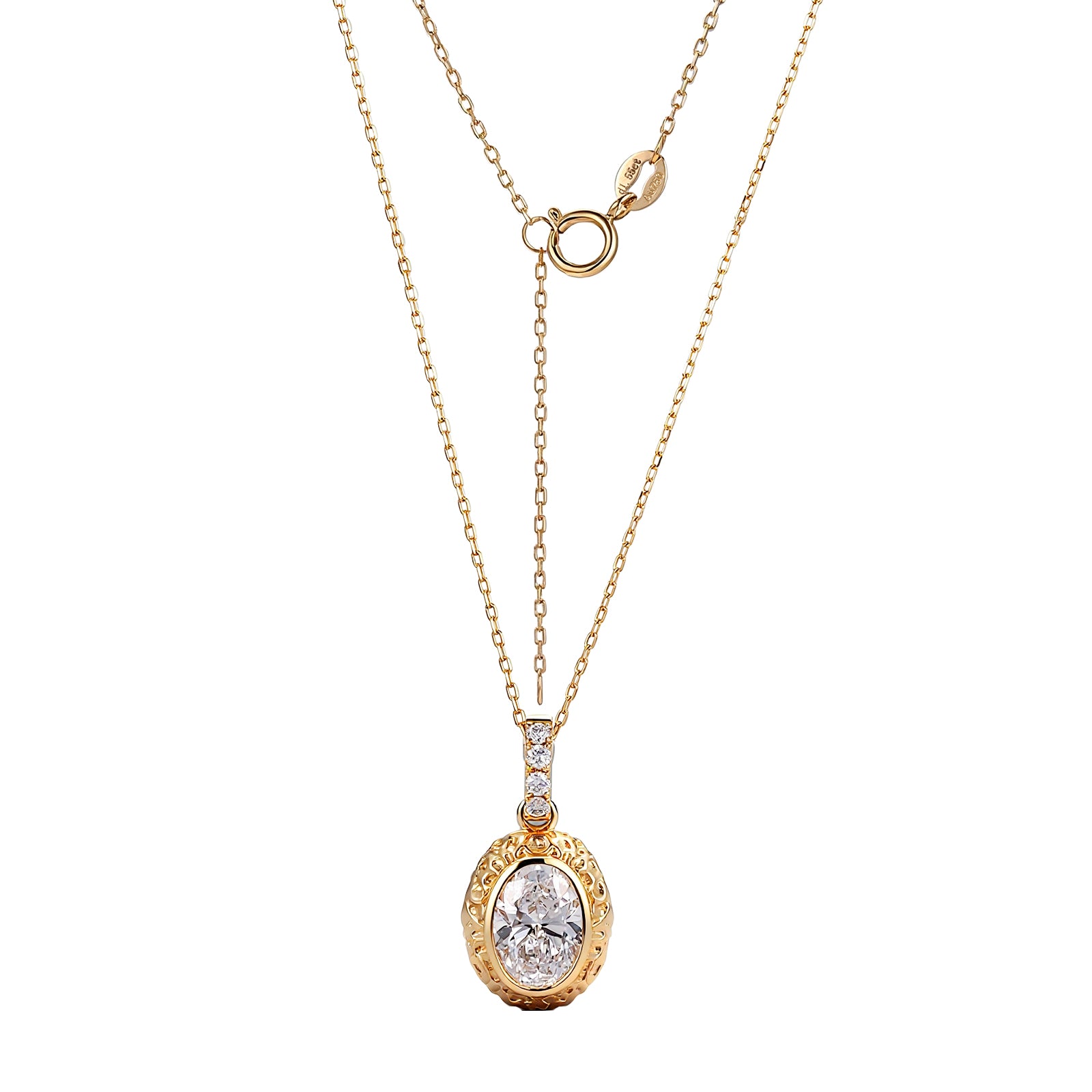 Vintage 18Kt Gold 1Ct Oval Cut Lab Diamond Pendant (Pendant Only)