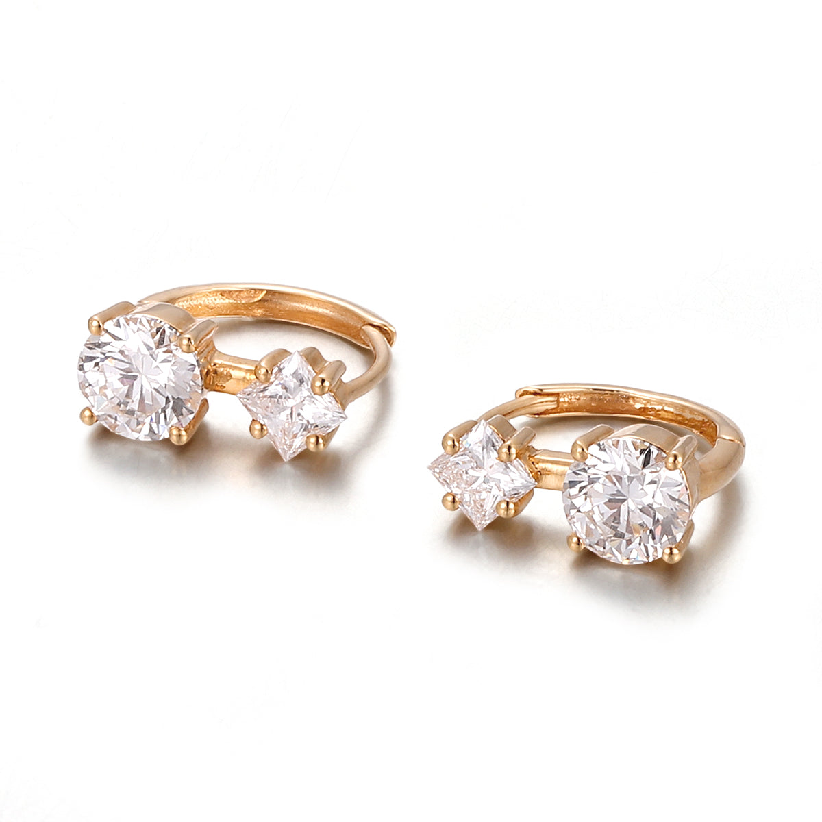 18K Yellow Gold Earrings with Princess & Round Lab grown Diamonds