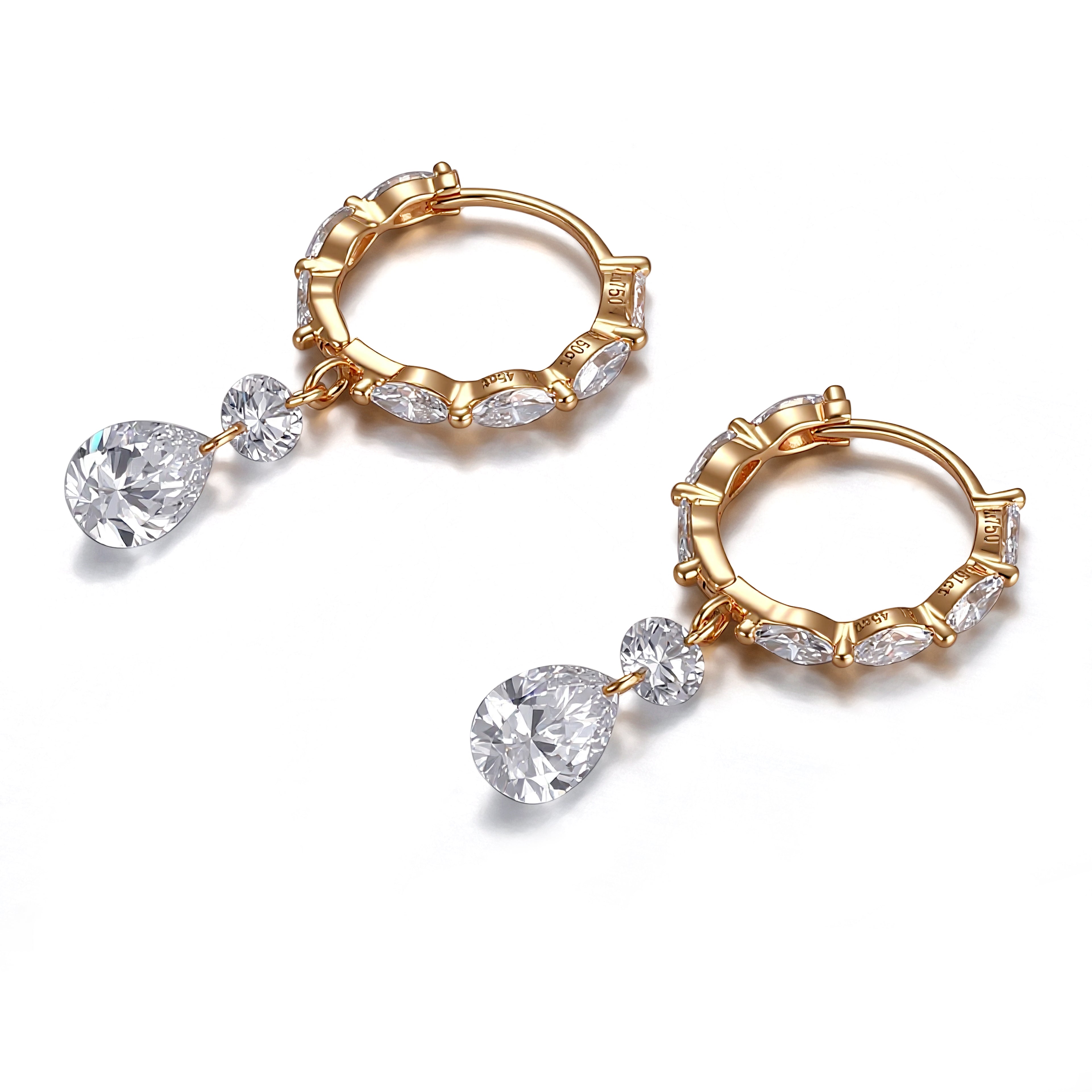 Pear Whisper Earrings | Pear & Marquise Lab grown Diamond Drop Earrings in 18K Yellow Gold