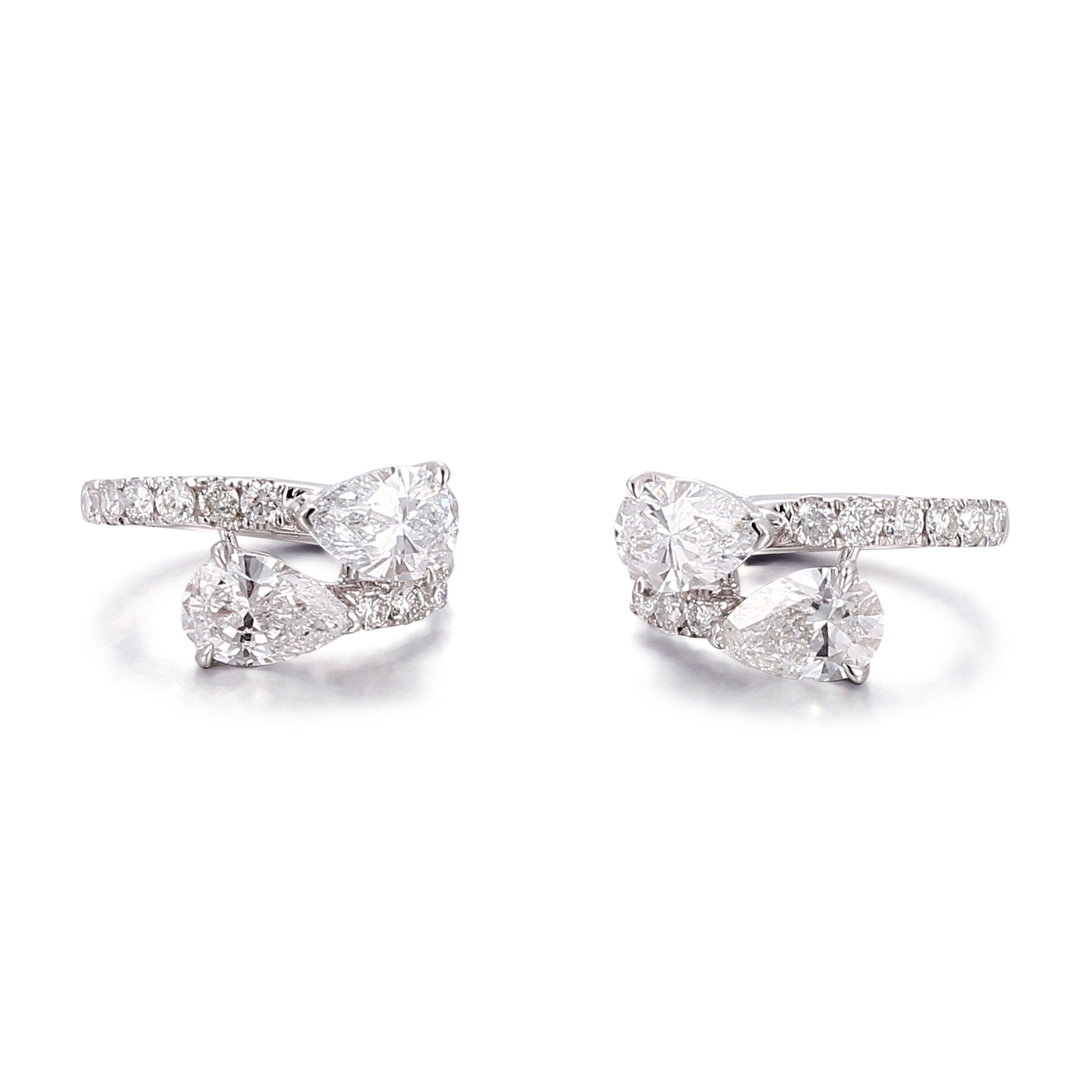Stunning Pear and Round Lab Diamond Cluster Huggie Earrings in 18k White Gold