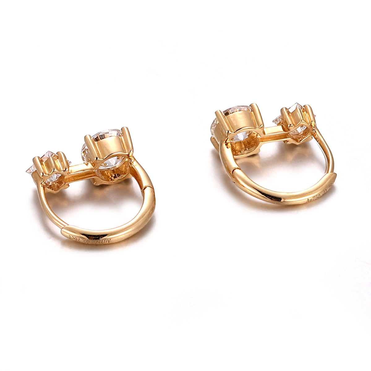 18K Yellow Gold Earrings with Princess & Round Lab grown Diamonds