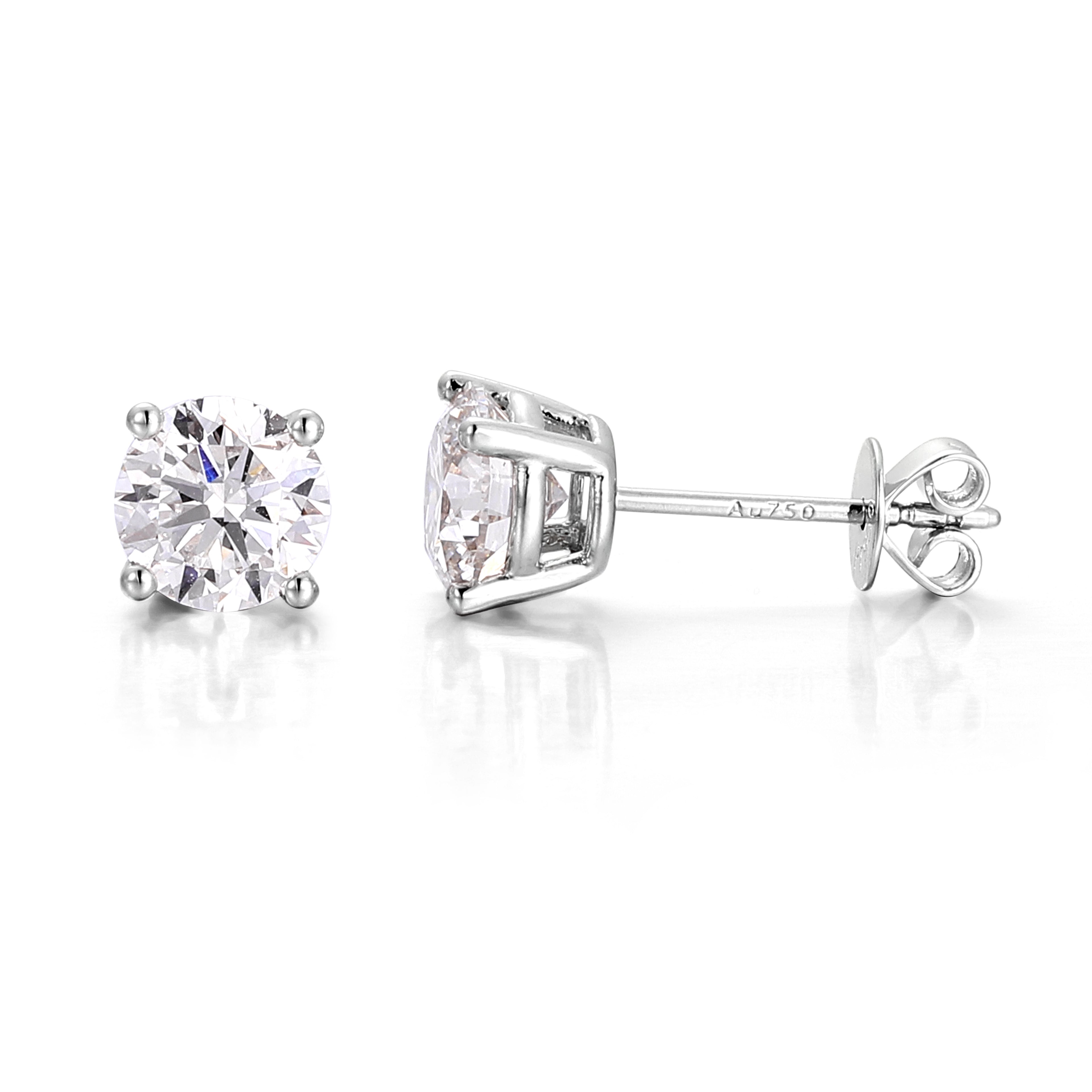 Solitaire 4 Claw Lab Diamond Earrings in 18K White Gold