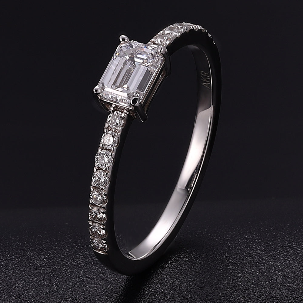 Exquisite 0.50Ct Emerald Cut Lab Diamond Pave Ring