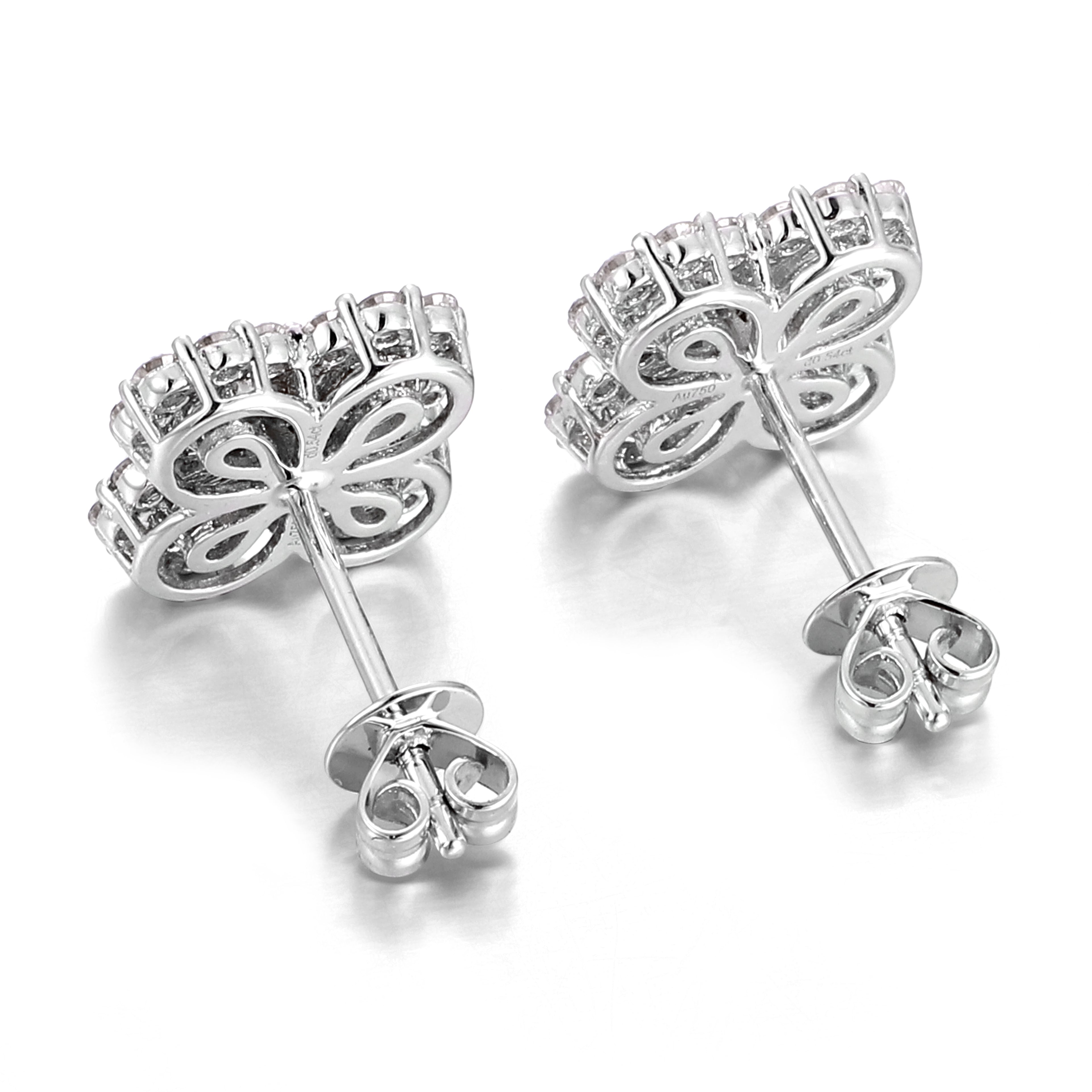 Four-Leaf Clover Stud Earrings featuring Pear Cut & Round Lab Grown Diamonds in 18K White Gold