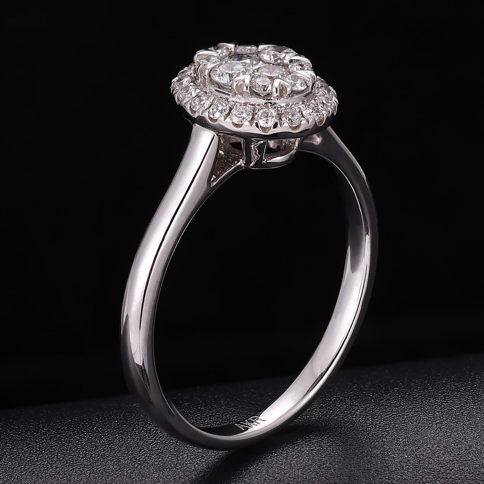 18K White Gold Round Lab grown Diamond Cluster Ring