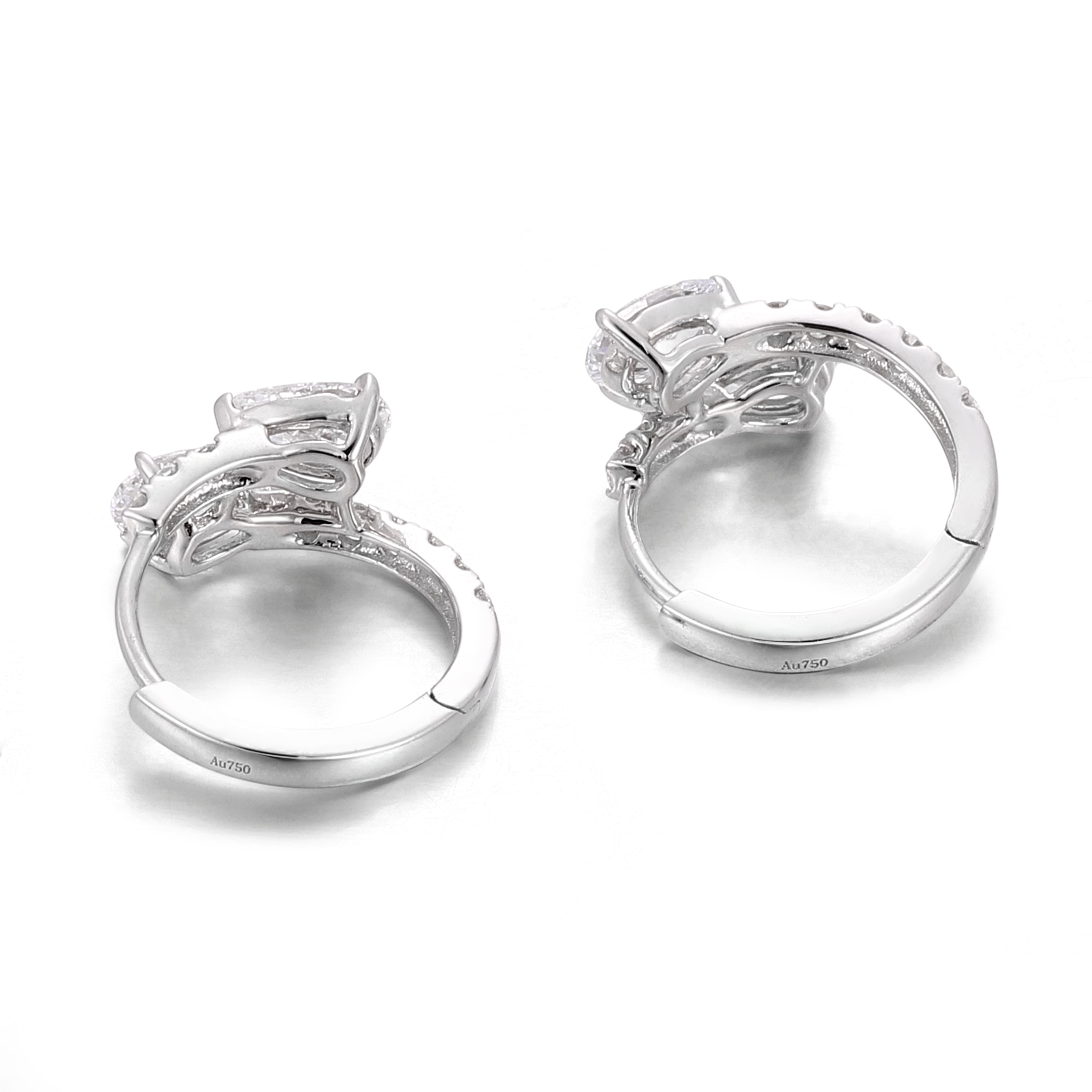 Stunning Pear and Round Lab Diamond Cluster Huggie Earrings in 18k White Gold