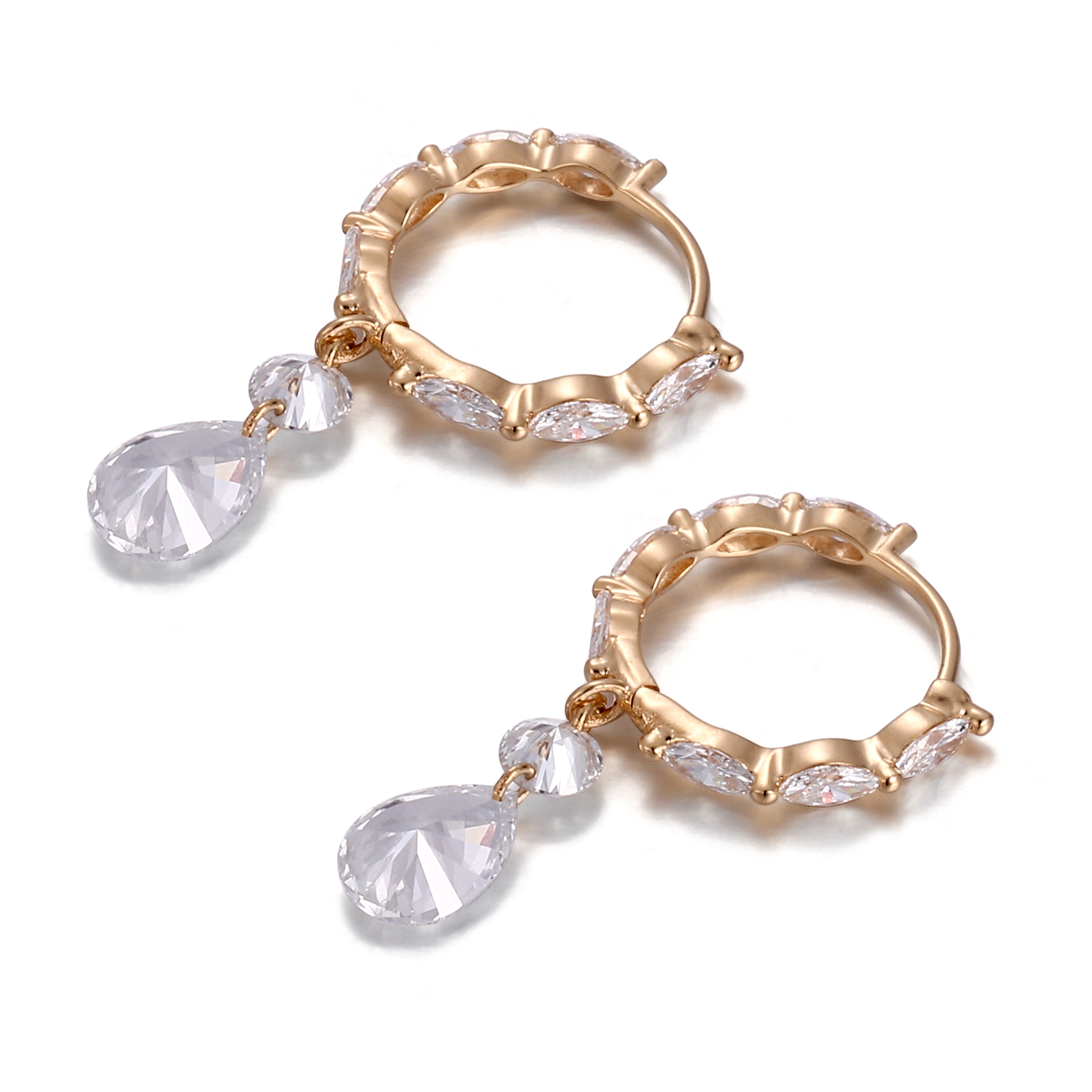 Pear Whisper Earrings | Pear & Marquise Lab grown Diamond Drop Earrings in 18K Yellow Gold