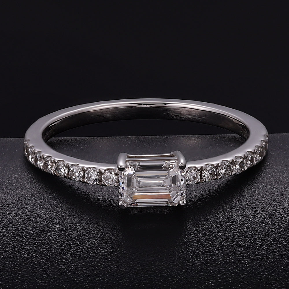 Exquisite 0.50Ct Emerald Cut Lab Diamond Pave Ring