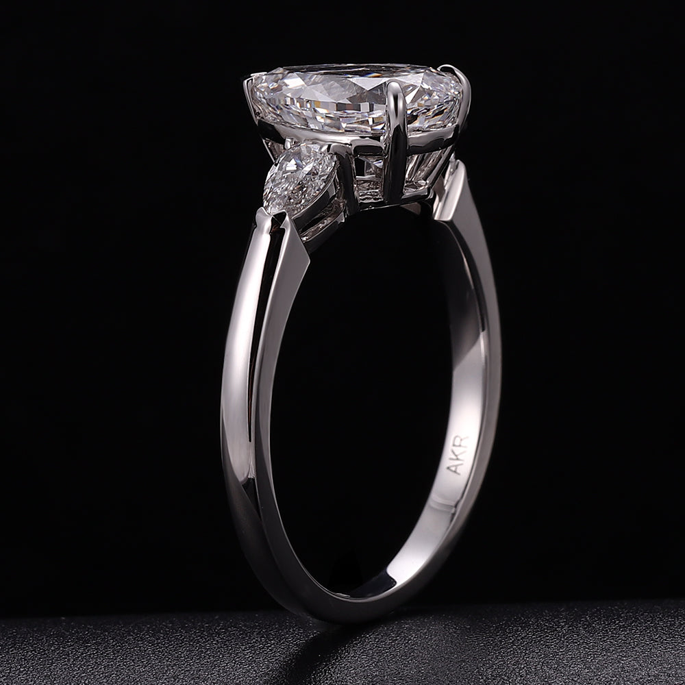 Breathtaking 2CT Pear Cut Lab Diamond Three Stone Ring