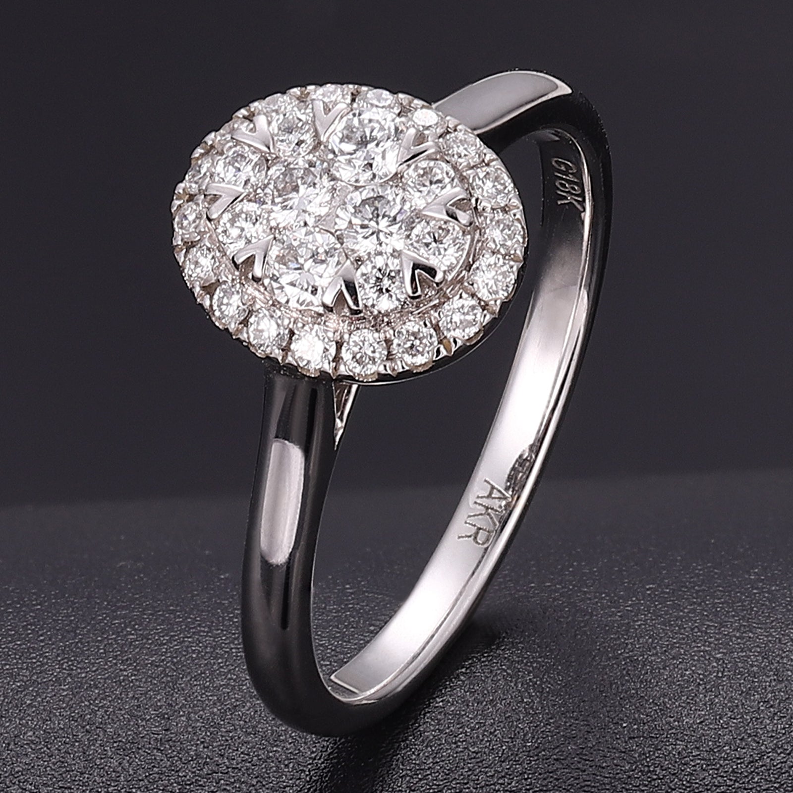 18K White Gold Round Lab grown Diamond Cluster Ring