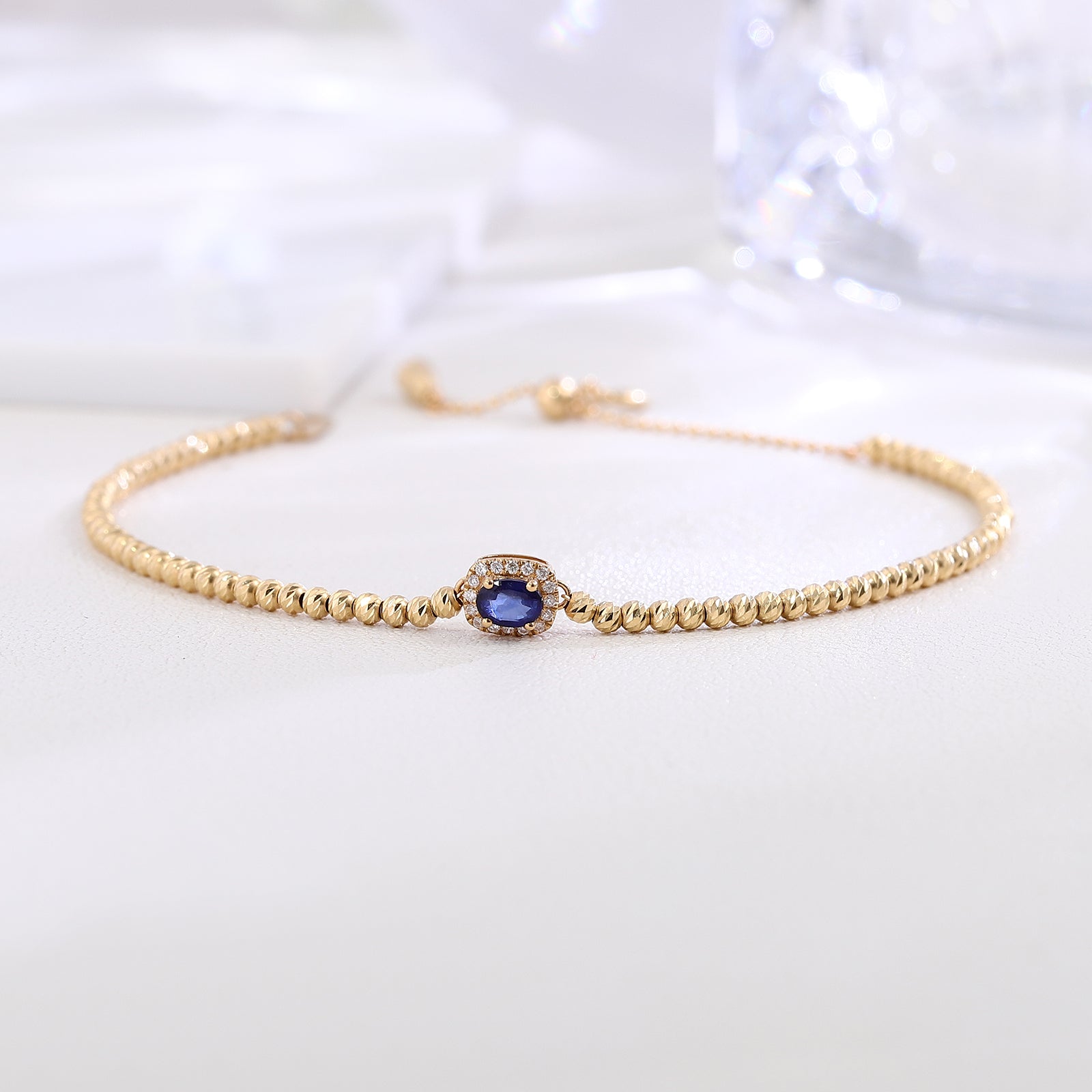 18K Yellow Gold Bracelet with Sapphire & Natural Diamond