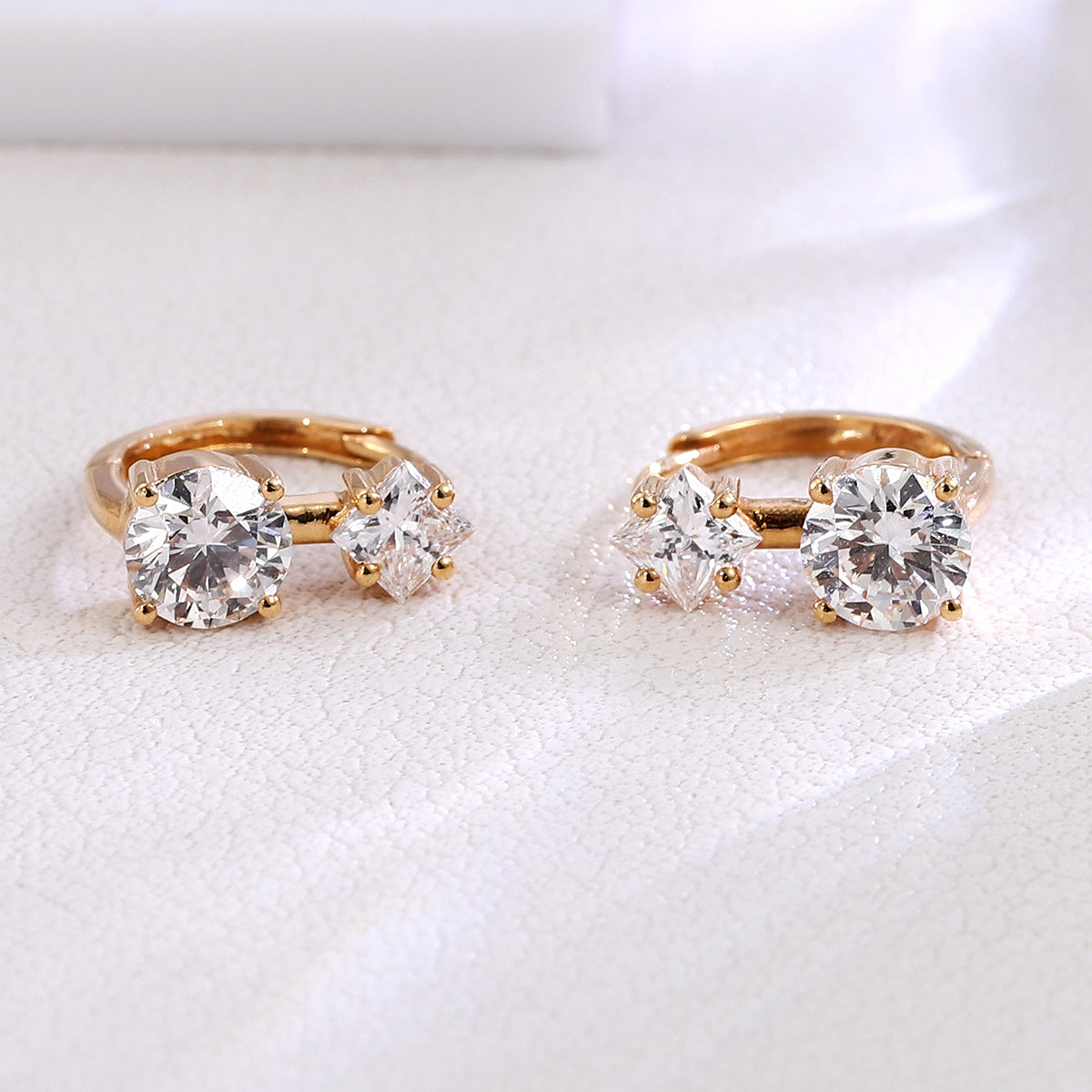 18K Yellow Gold Earrings with Princess & Round Lab grown Diamonds