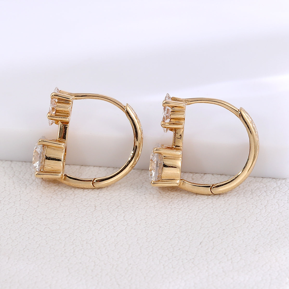 18K Yellow Gold Earrings with Princess & Round Lab grown Diamonds