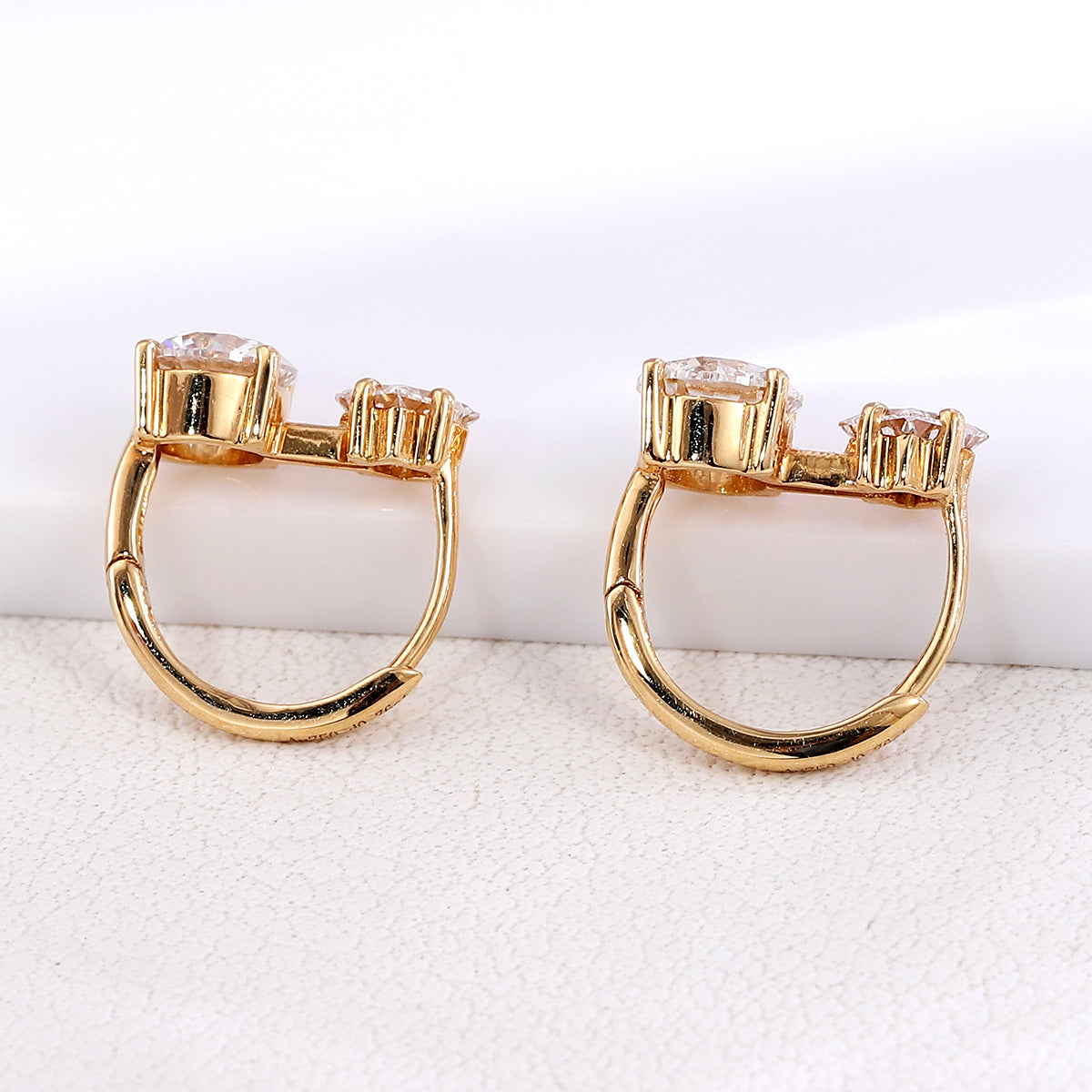 18K Yellow Gold Earrings with Princess & Round Lab grown Diamonds
