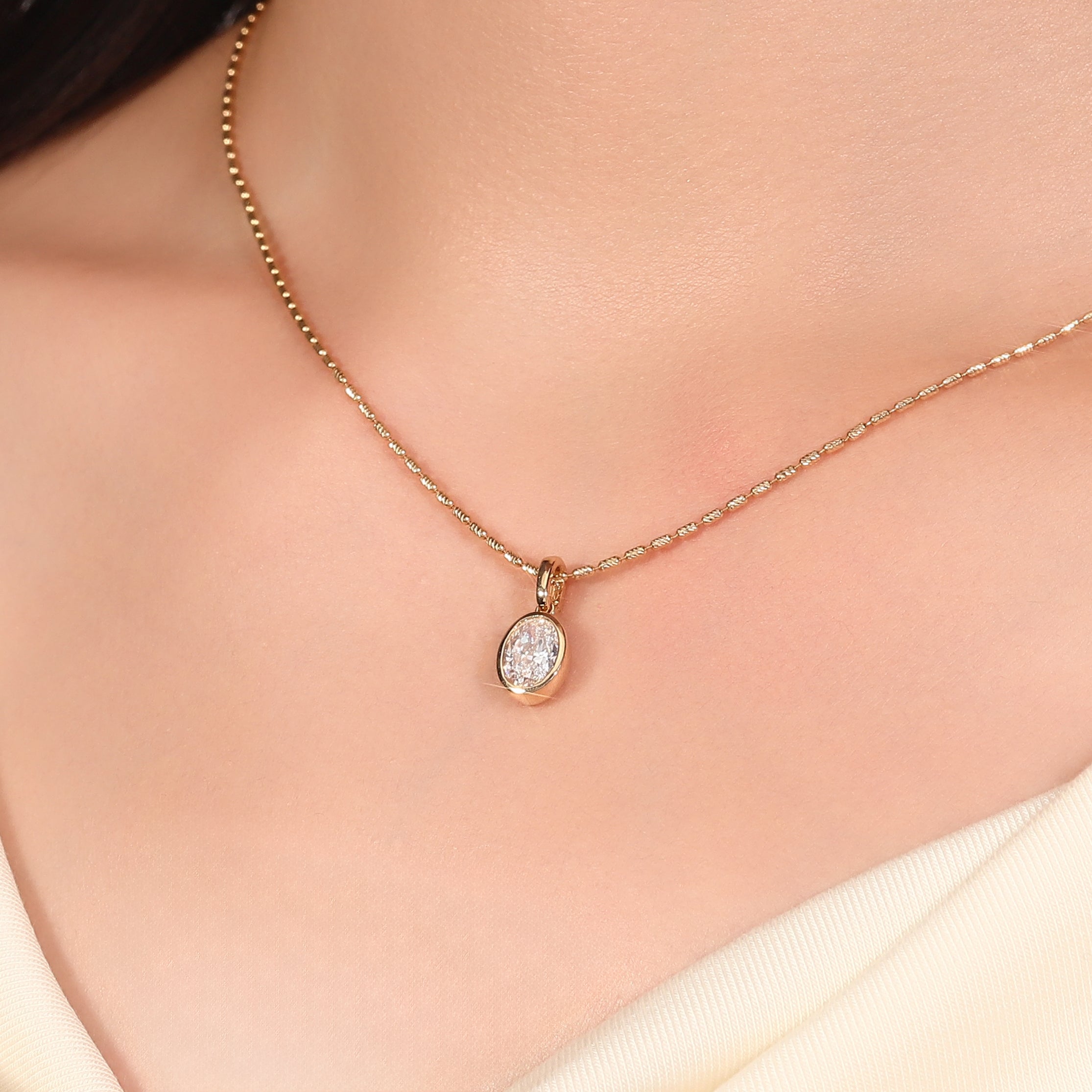 1Ct Bezel-Set Oval Cut Lab Diamond in 18Kt Gold (Pendant Only)