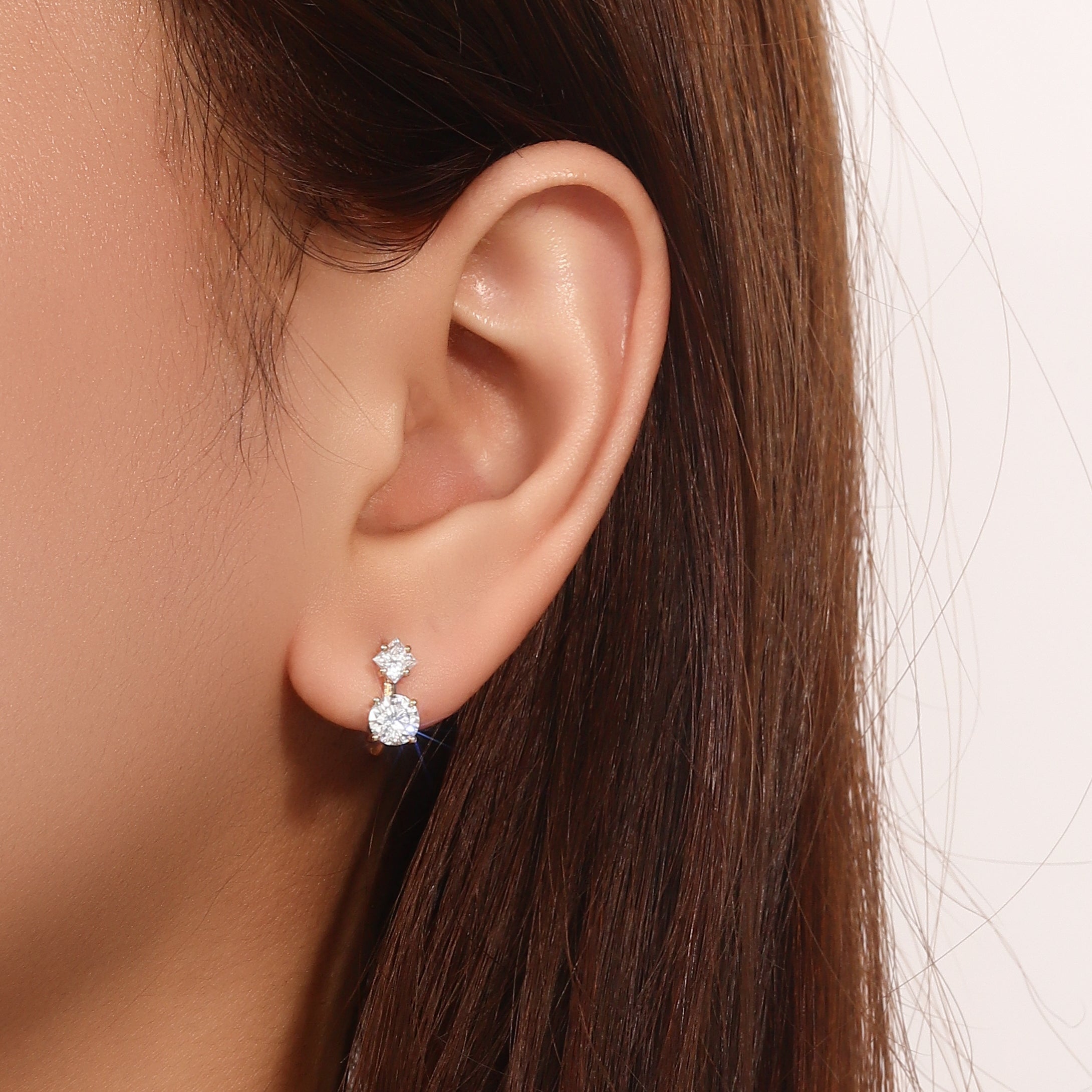 18K Yellow Gold Earrings with Princess & Round Lab grown Diamonds