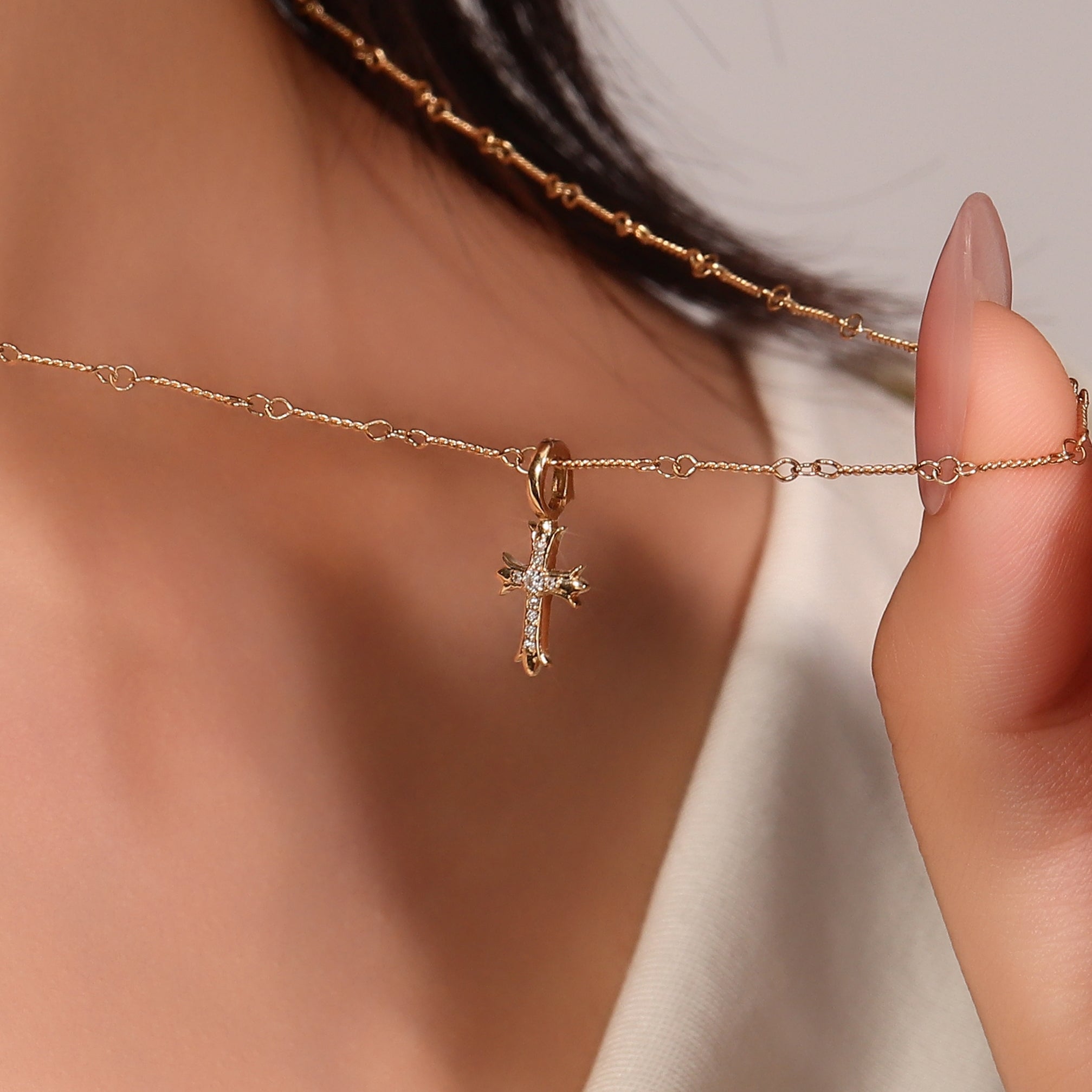 Cross Pendant in 18Kt Gold set with Lab grown diamonds - Small (Pendant Only)