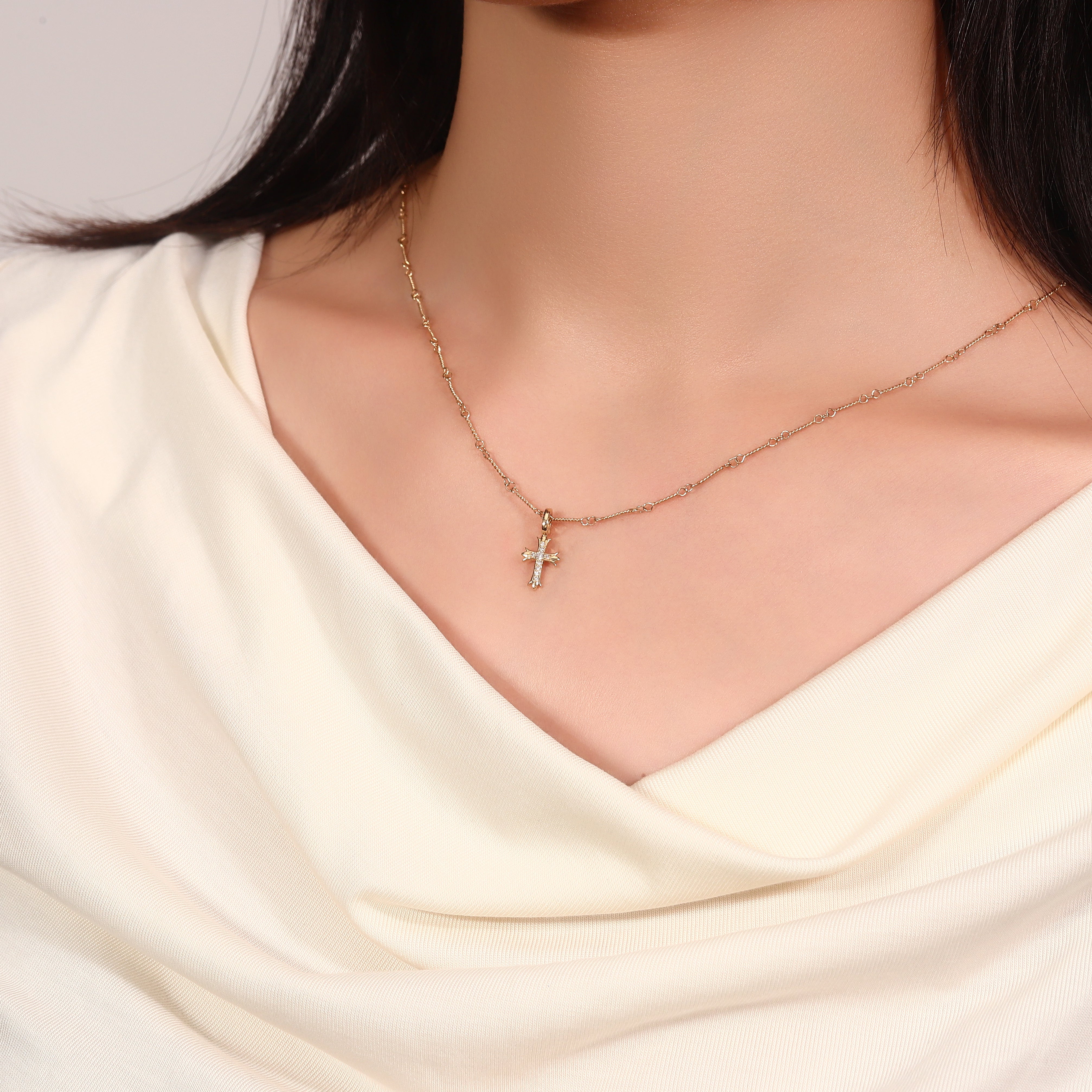 Cross Pendant in 18Kt Gold set with Lab grown diamonds - Small (Pendant Only)