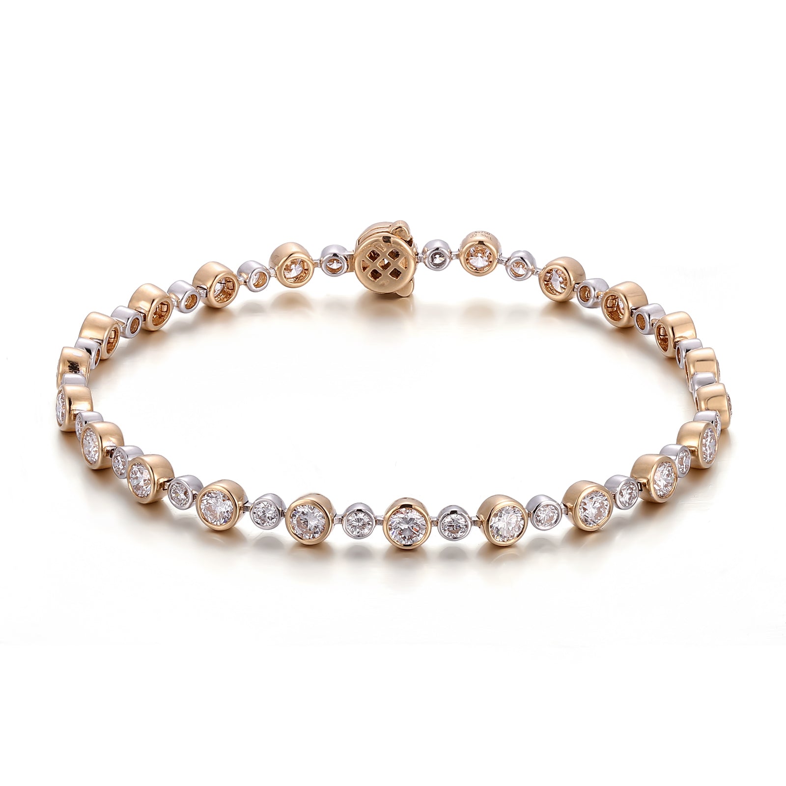 Dual-Tone 18Kt Radiance Lab Grown Diamond Bracelet | 18K Bracelet with Alternating 3.3ctw Round-Cut Lab Diamond