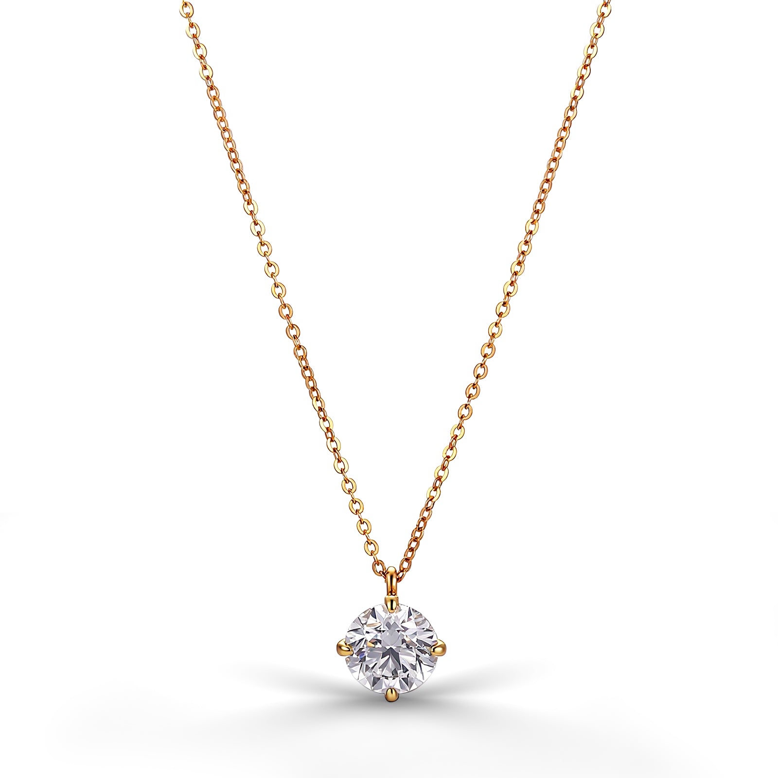 Aureate Solitaire Pendant Necklace | 1ct Round Lab Diamond Pendant Necklace in 18K Yellow Gold