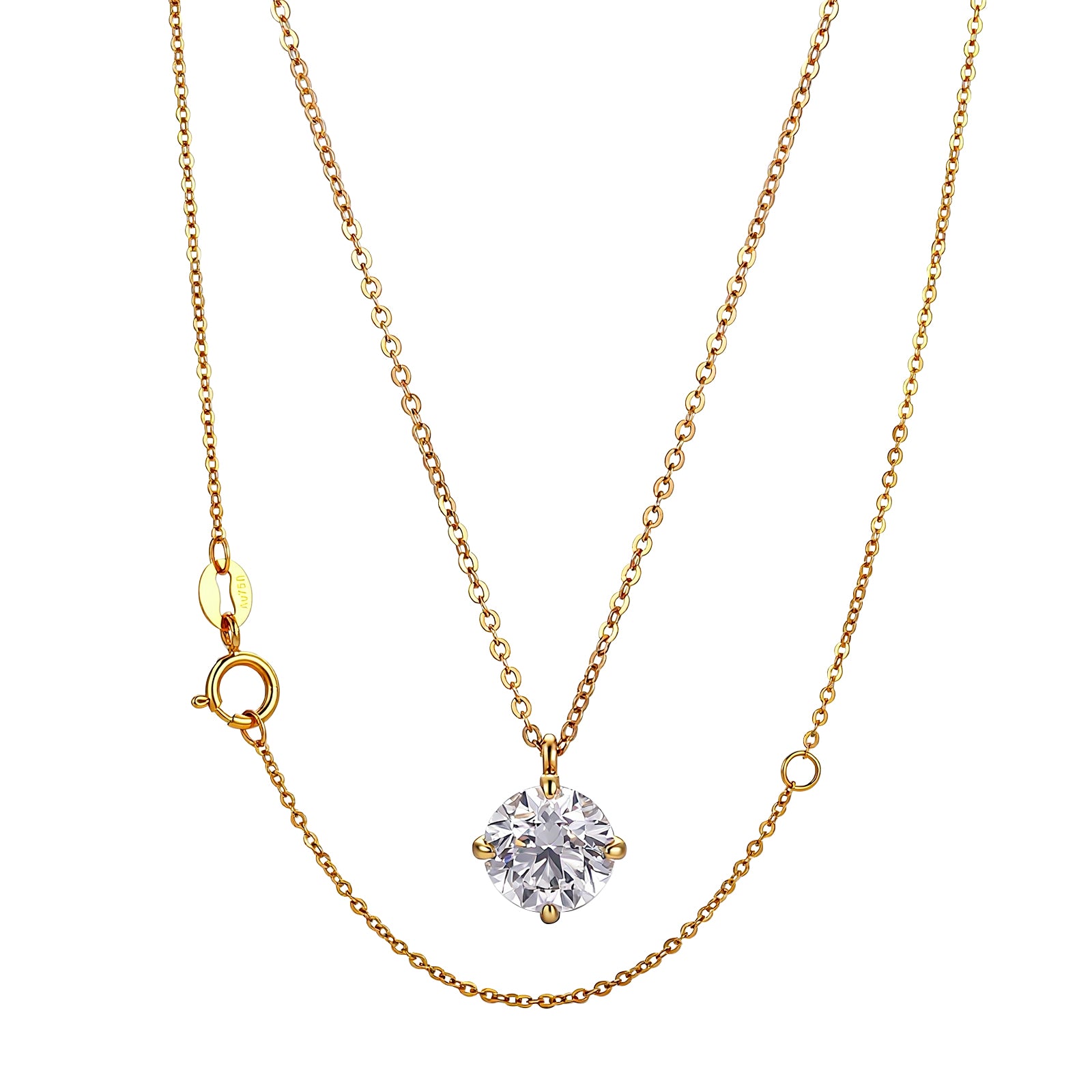 Aureate Solitaire Pendant Necklace | 1ct Round Lab Diamond Pendant Necklace in 18K Yellow Gold