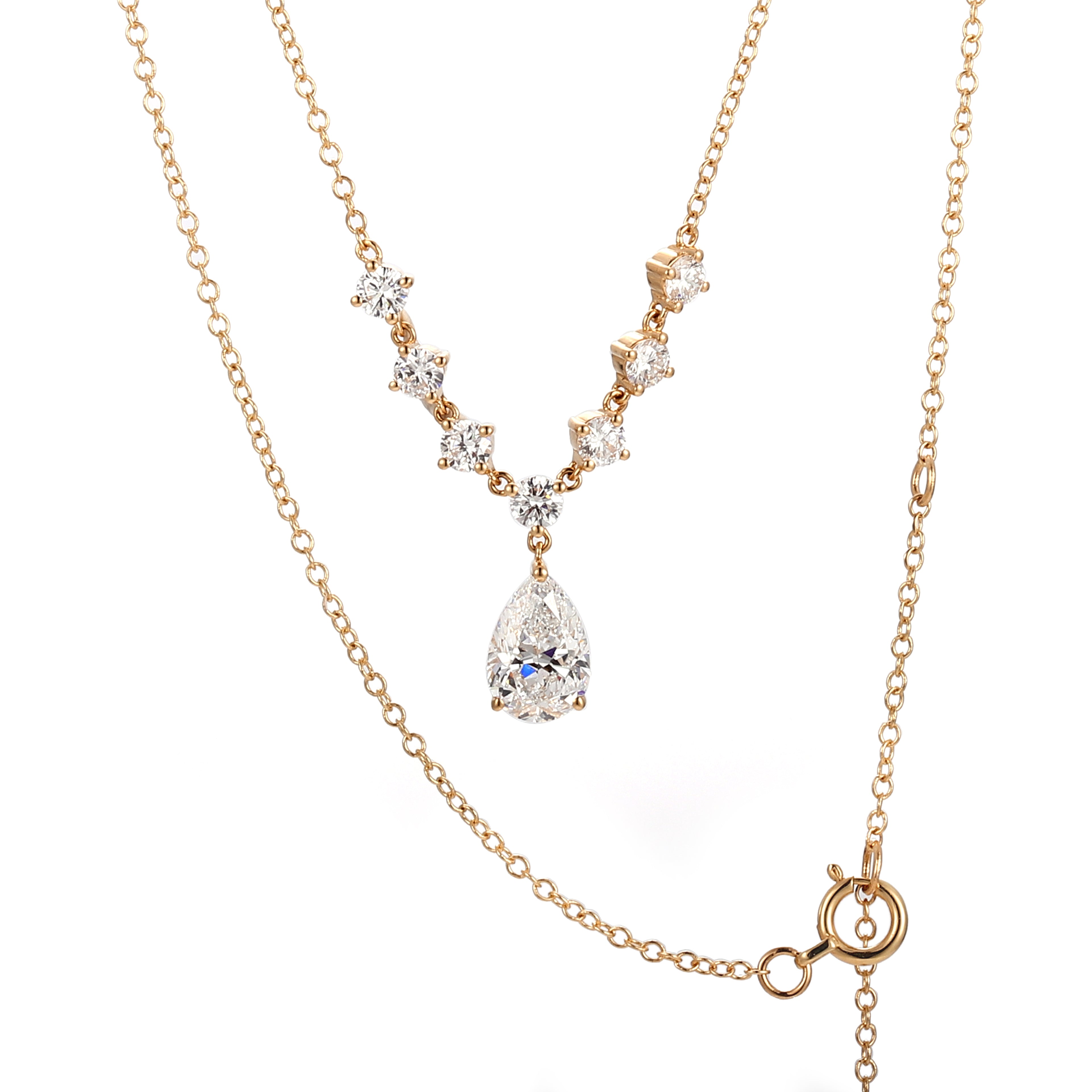 Pear Radiance Pendant Necklace | 1.6ctw Pear-Cut Lab Diamond Necklace in 18K Gold with Arc Halo