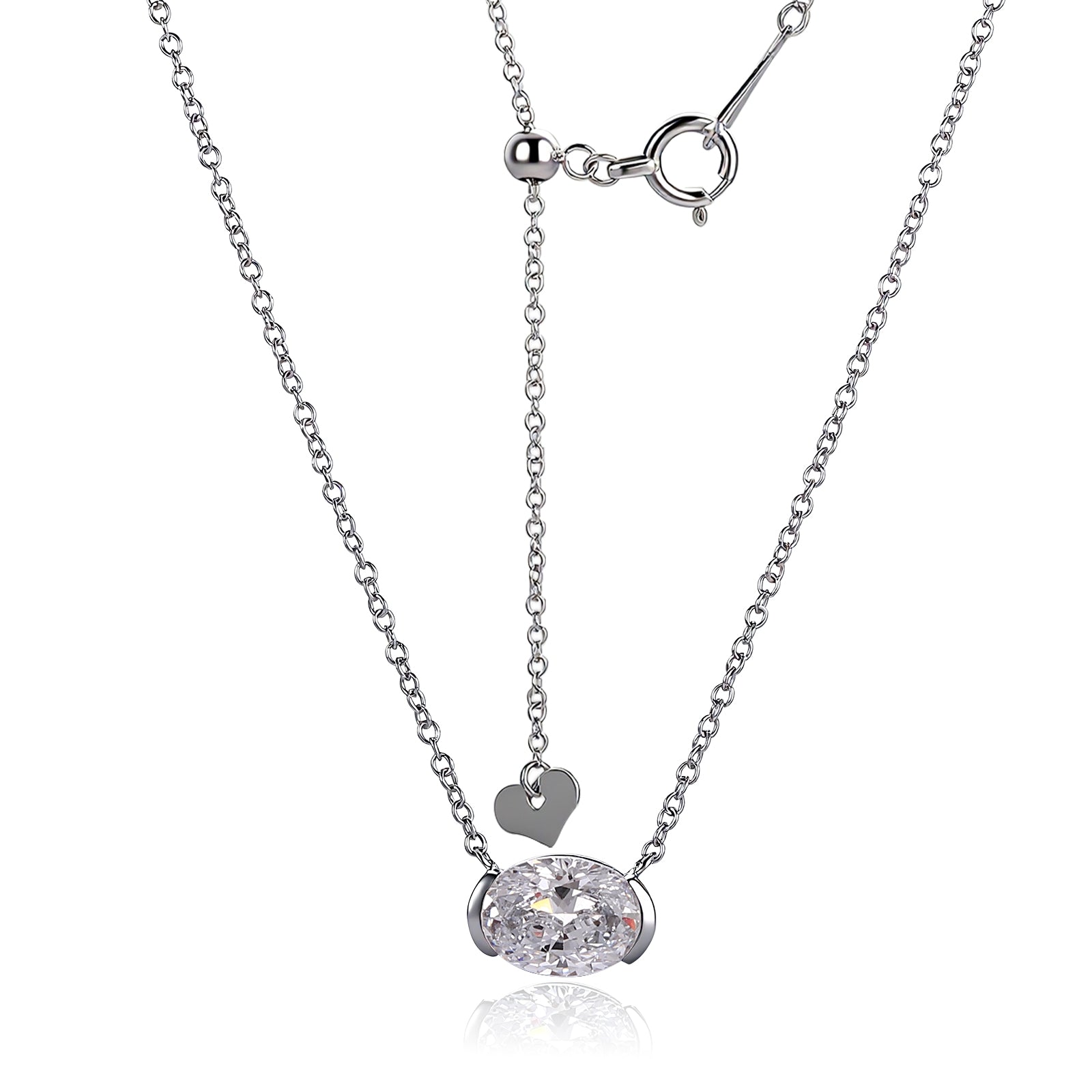 Diamond Solitaire Pendant Necklace | 1ctw Oval Lab Diamond in 18K White Gold