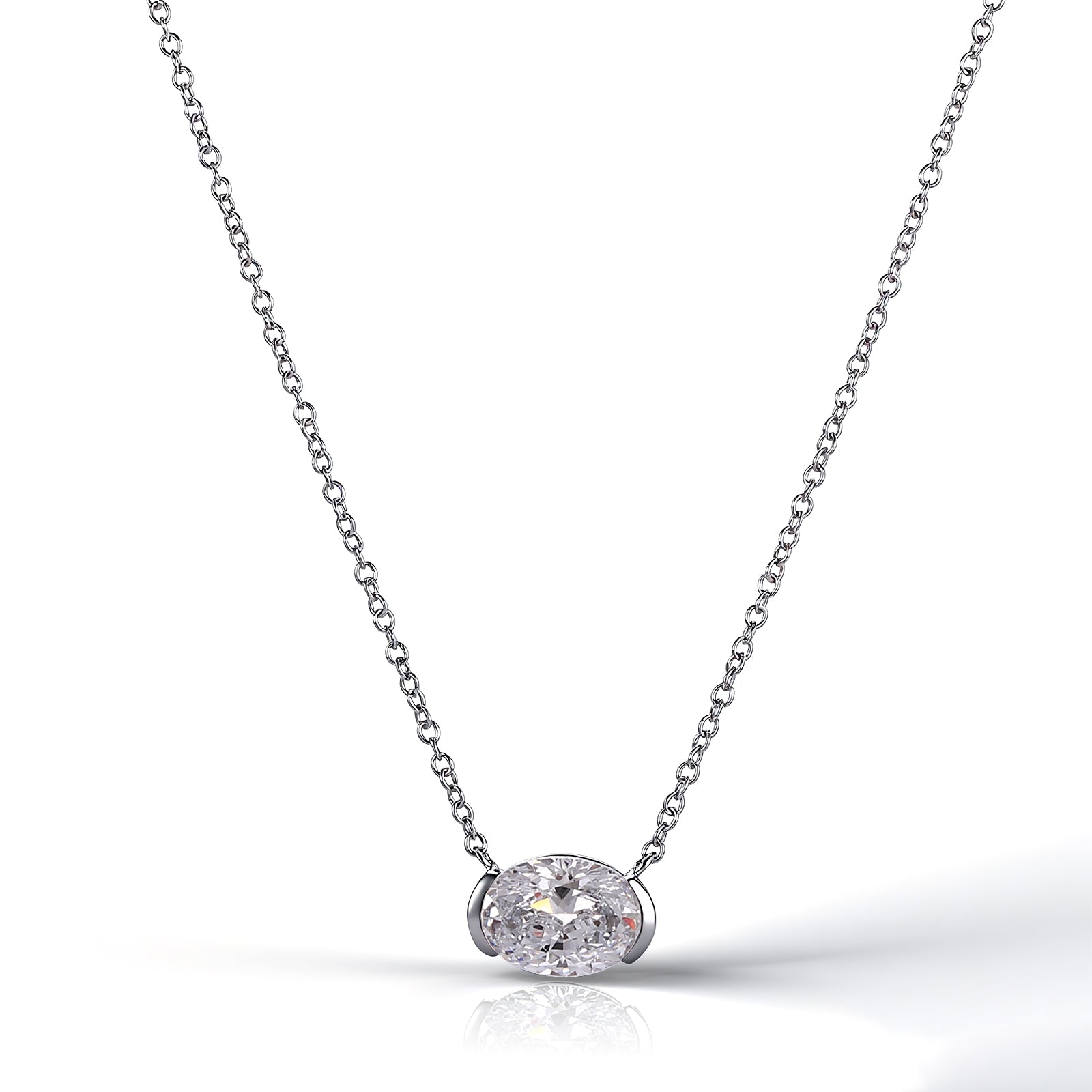 Diamond Solitaire Pendant Necklace | 1ctw Oval Lab Diamond in 18K White Gold