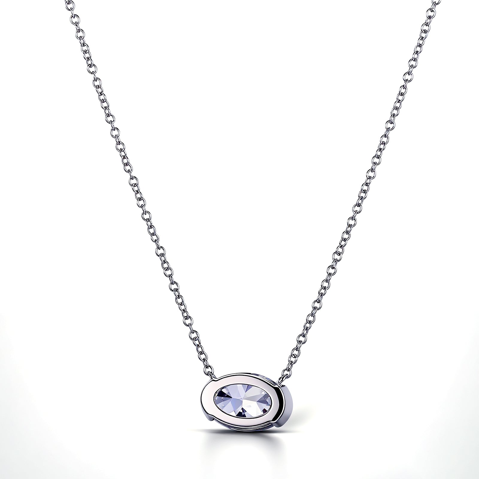 Diamond Solitaire Pendant Necklace | 1ctw Oval Lab Diamond in 18K White Gold