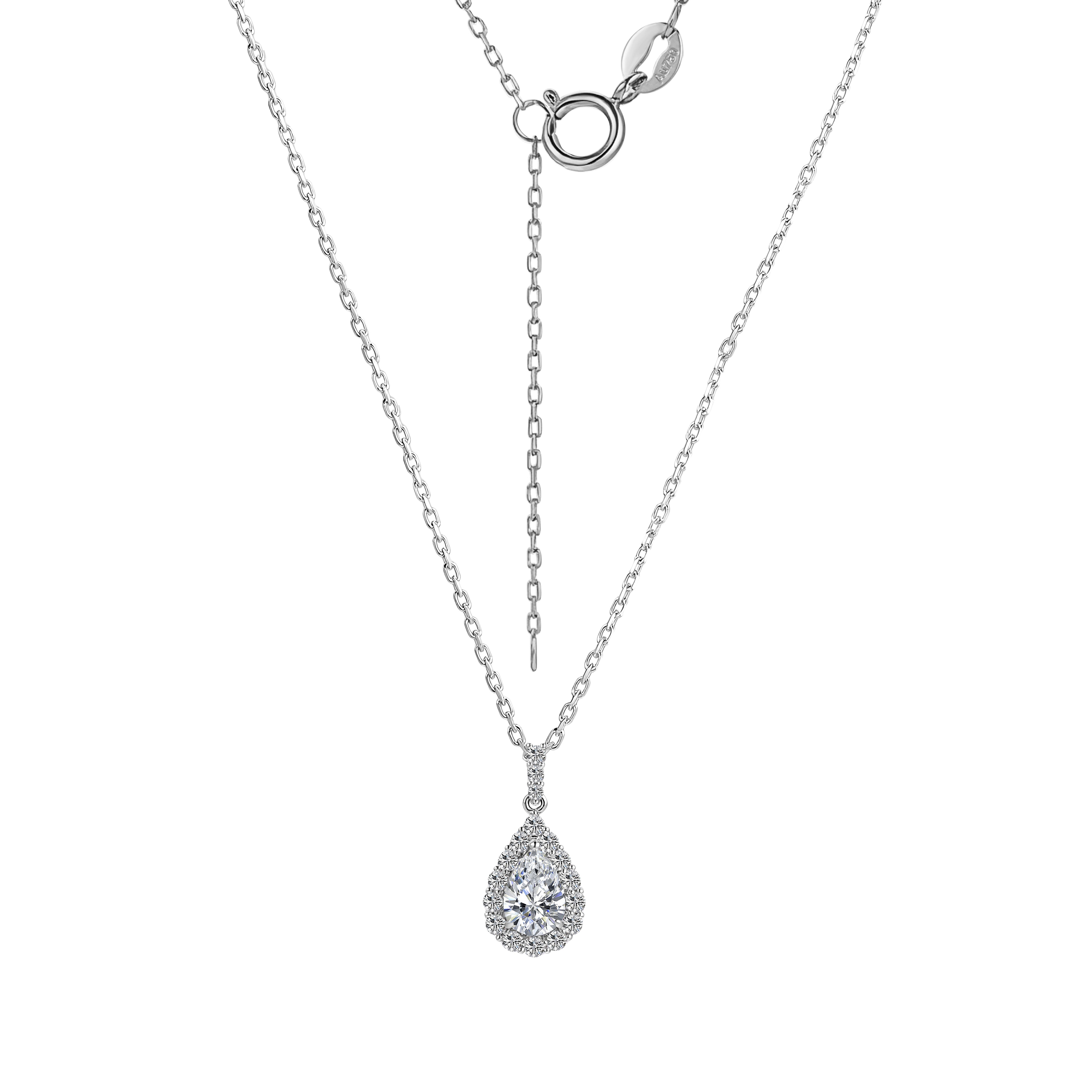 18Kt White Gold 1Ct Pear Lab Diamond & Stardust Halo Pendant（Pendant only）