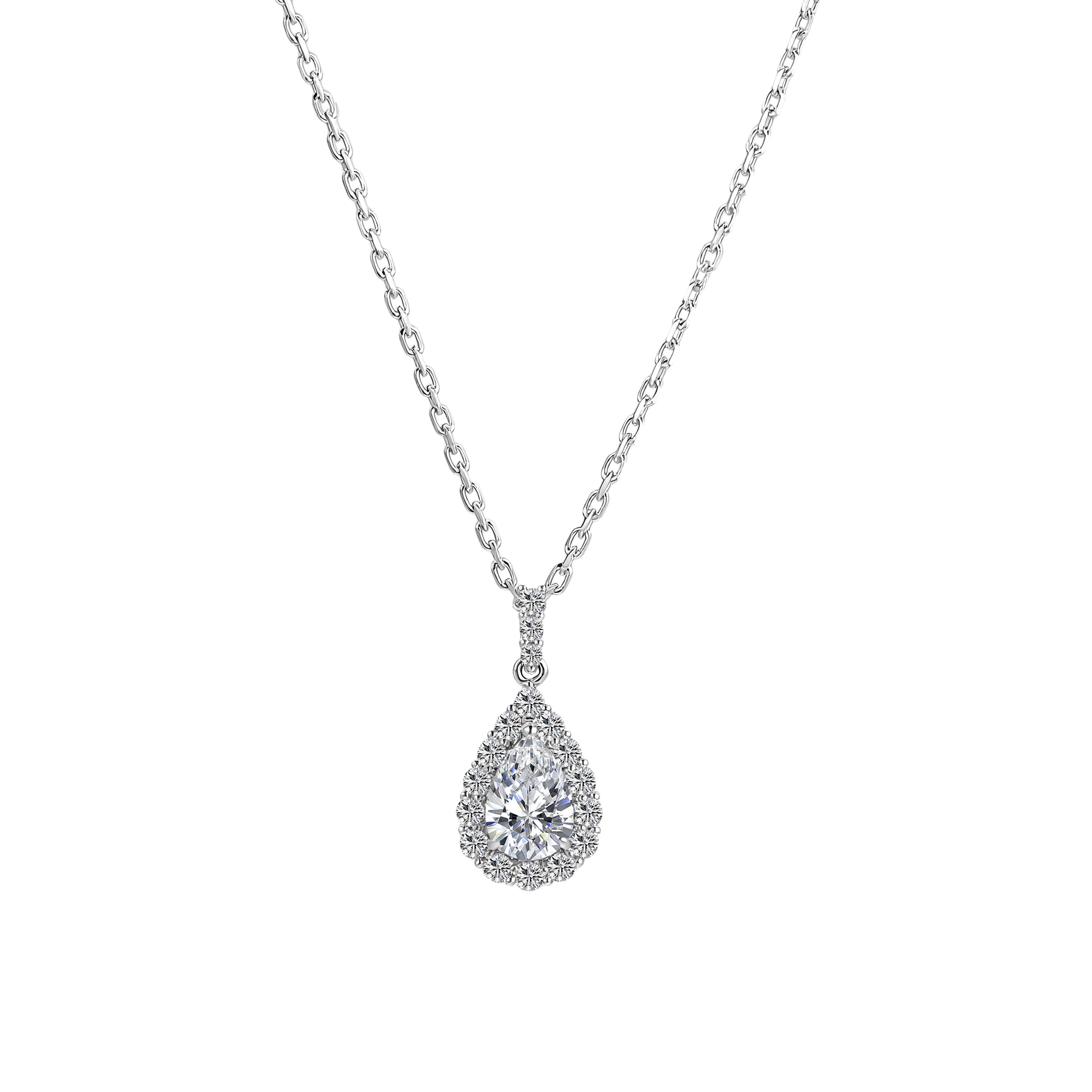 18Kt White Gold 1Ct Pear Lab Diamond & Stardust Halo Pendant（Pendant only）