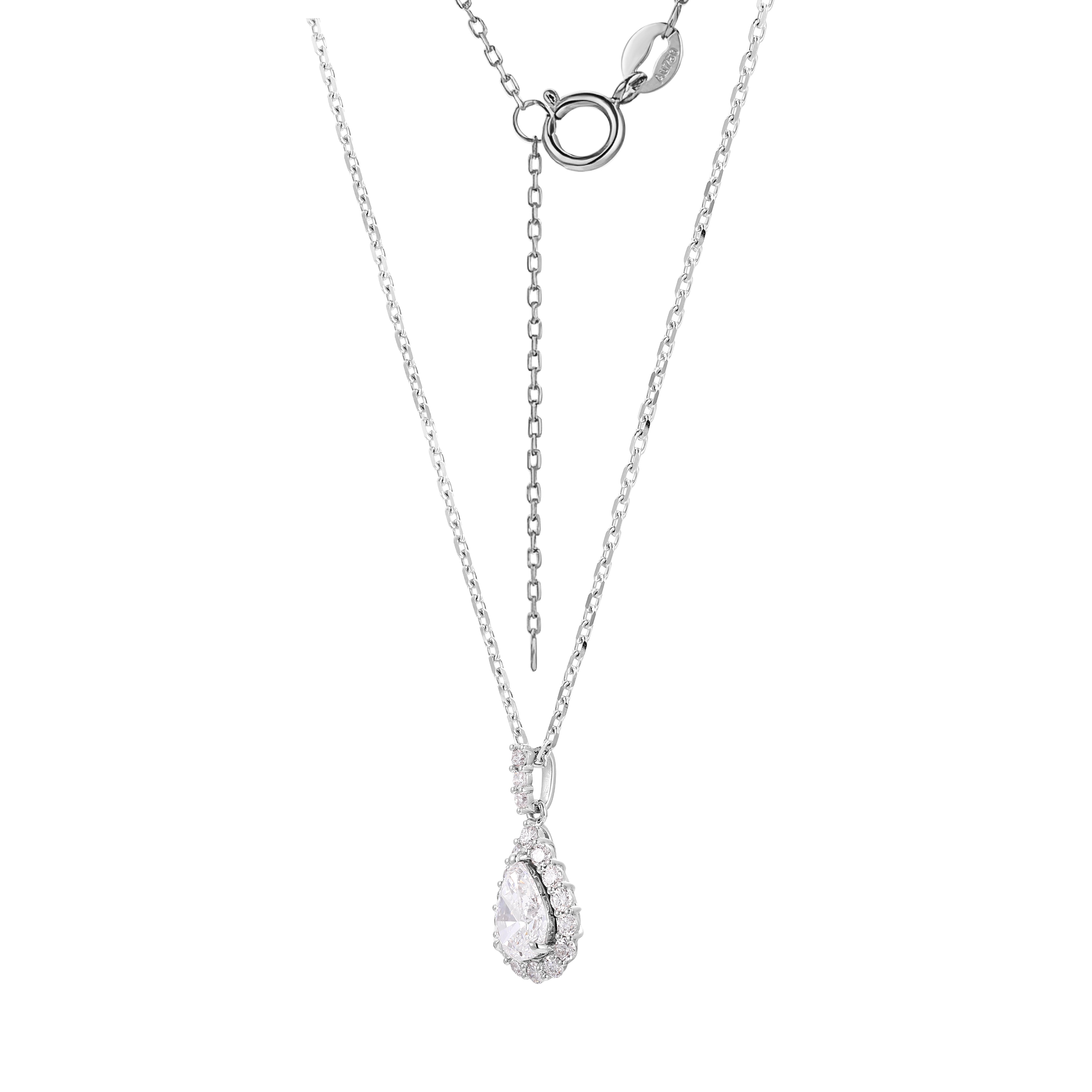18Kt White Gold 1Ct Pear Lab Diamond & Stardust Halo Pendant（Pendant only）