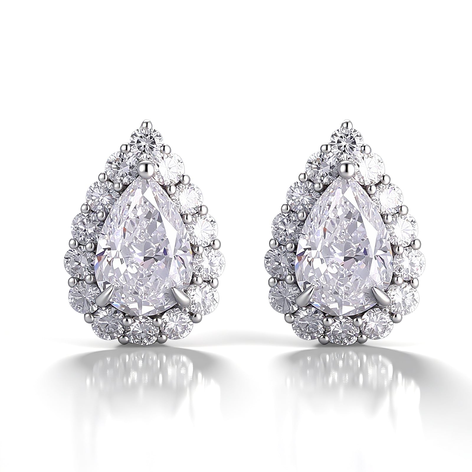 Halo Pear Studs | Pear Cut Lab Grown Diamond Earrings with Micro-Pavé Halo in 18K White Gold