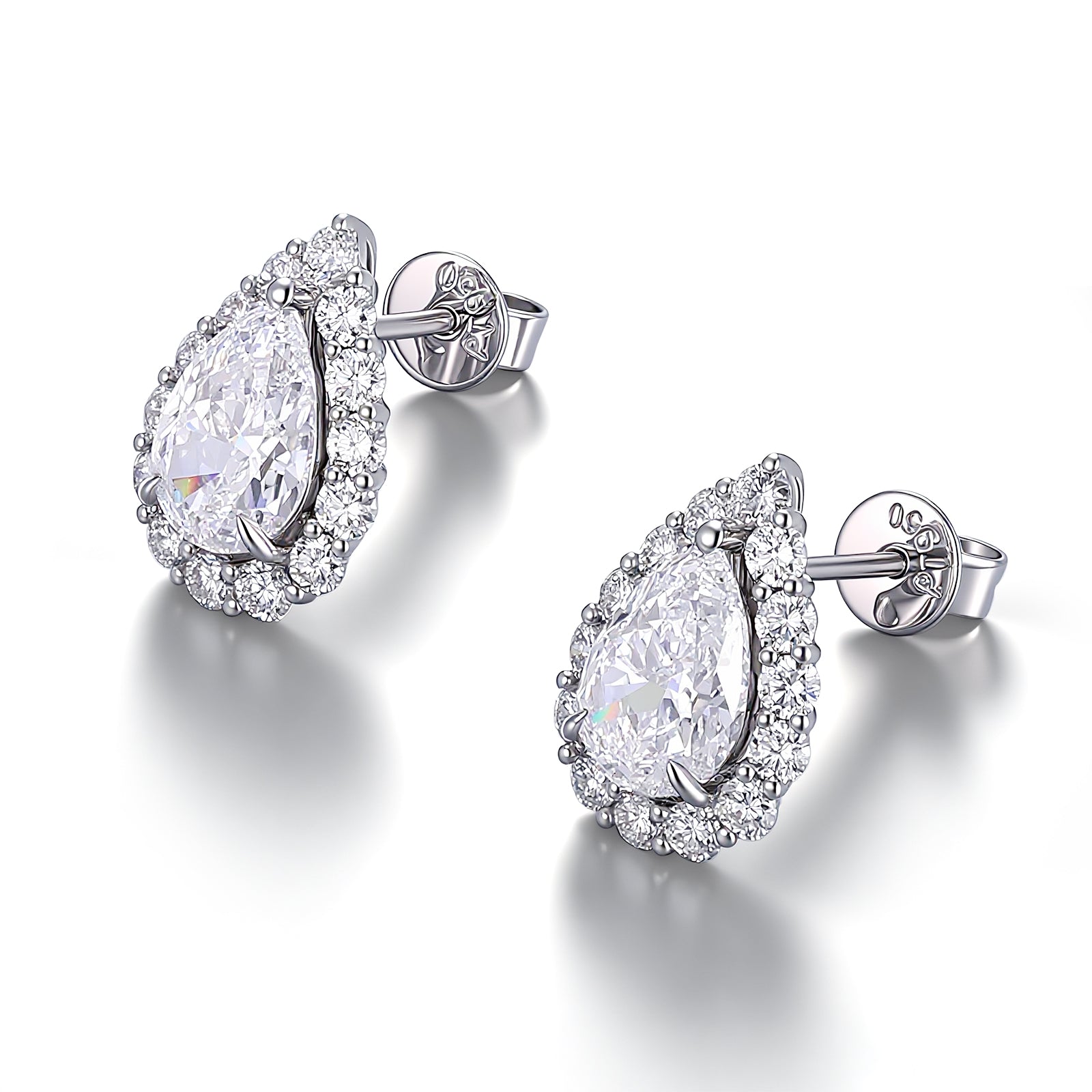 Halo Pear Studs | Pear Cut Lab Grown Diamond Earrings with Micro-Pavé Halo in 18K White Gold