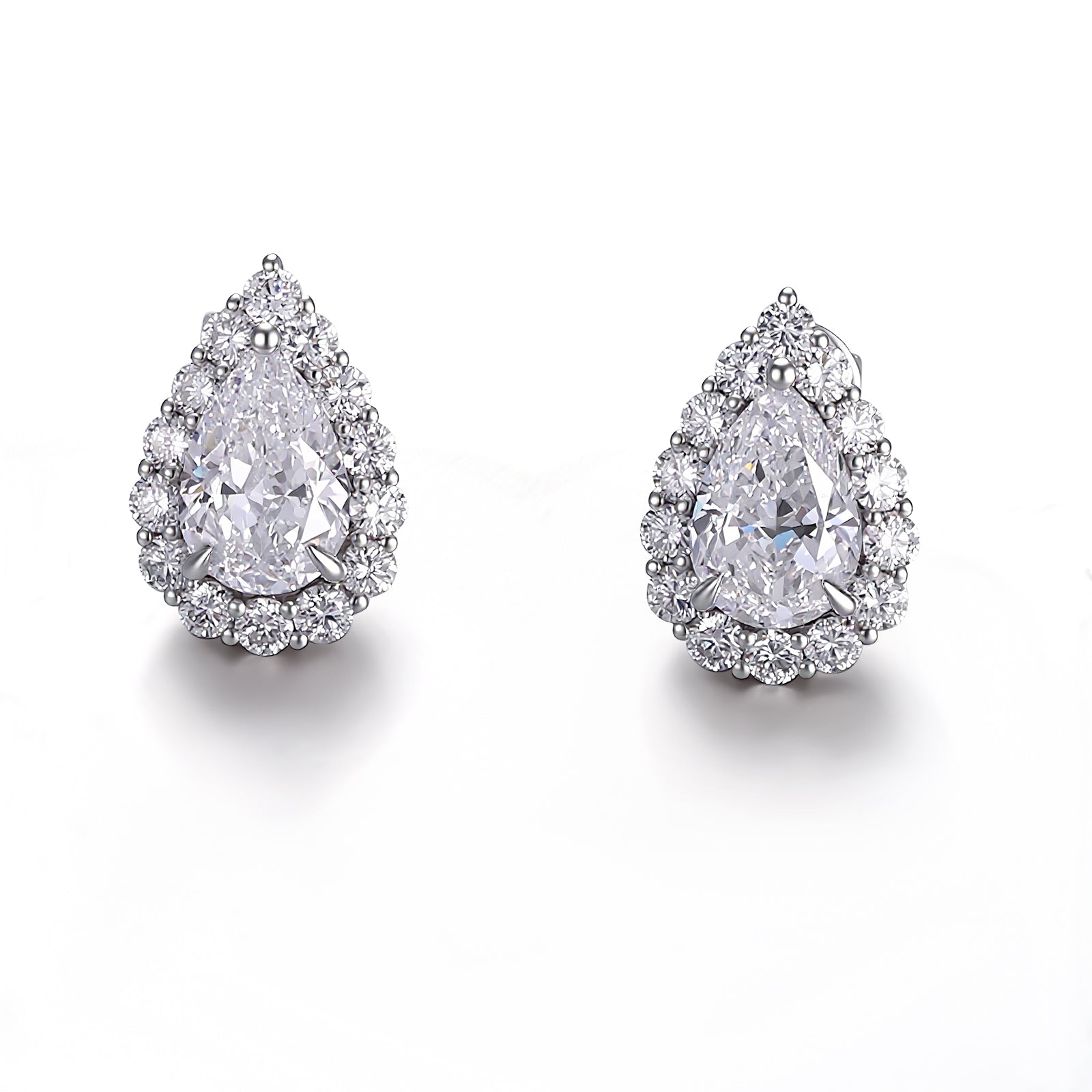 Halo Pear Studs | Pear Cut Lab Grown Diamond Earrings with Micro-Pavé Halo in 18K White Gold