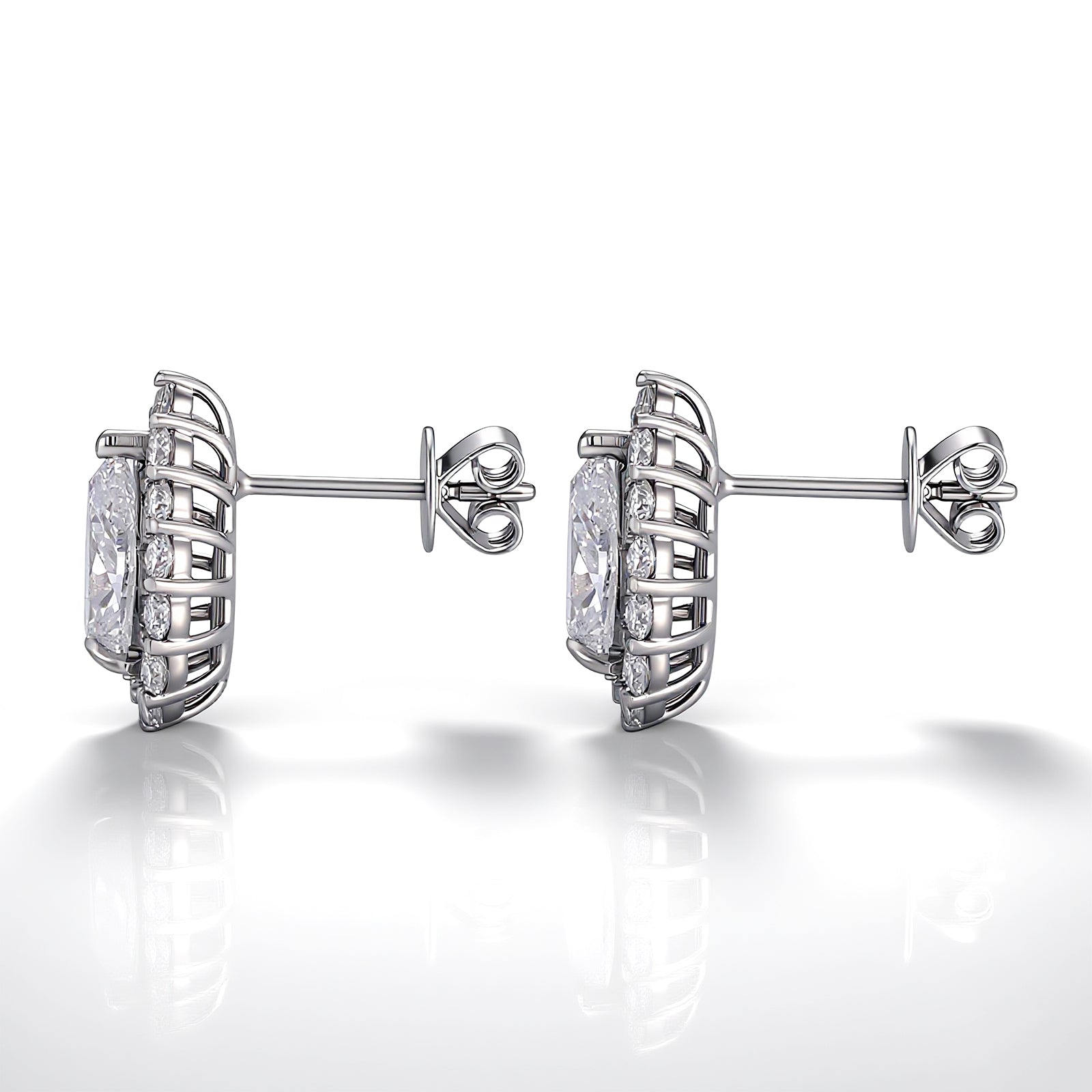 Halo Pear Studs | Pear Cut Lab Grown Diamond Earrings with Micro-Pavé Halo in 18K White Gold