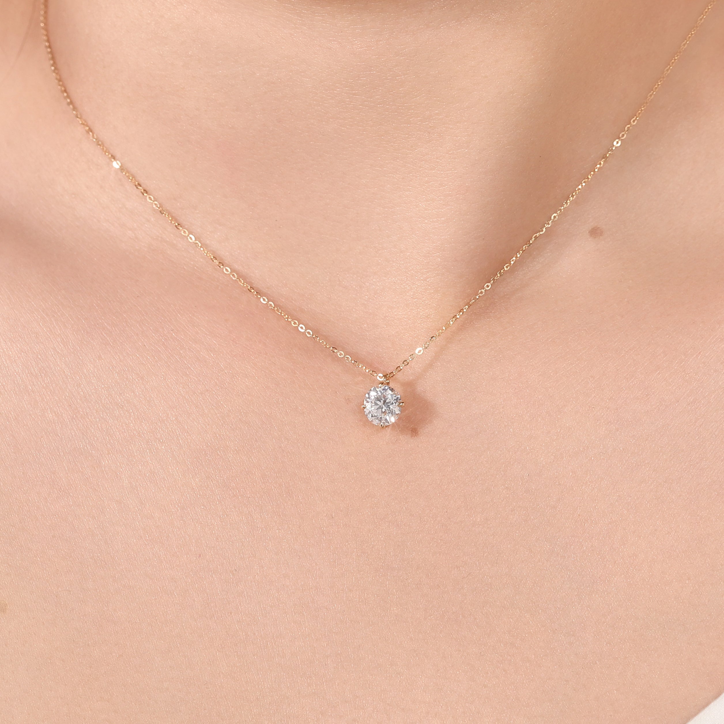 Aureate Solitaire Pendant Necklace | 1ct Round Lab Diamond Pendant Necklace in 18K Yellow Gold