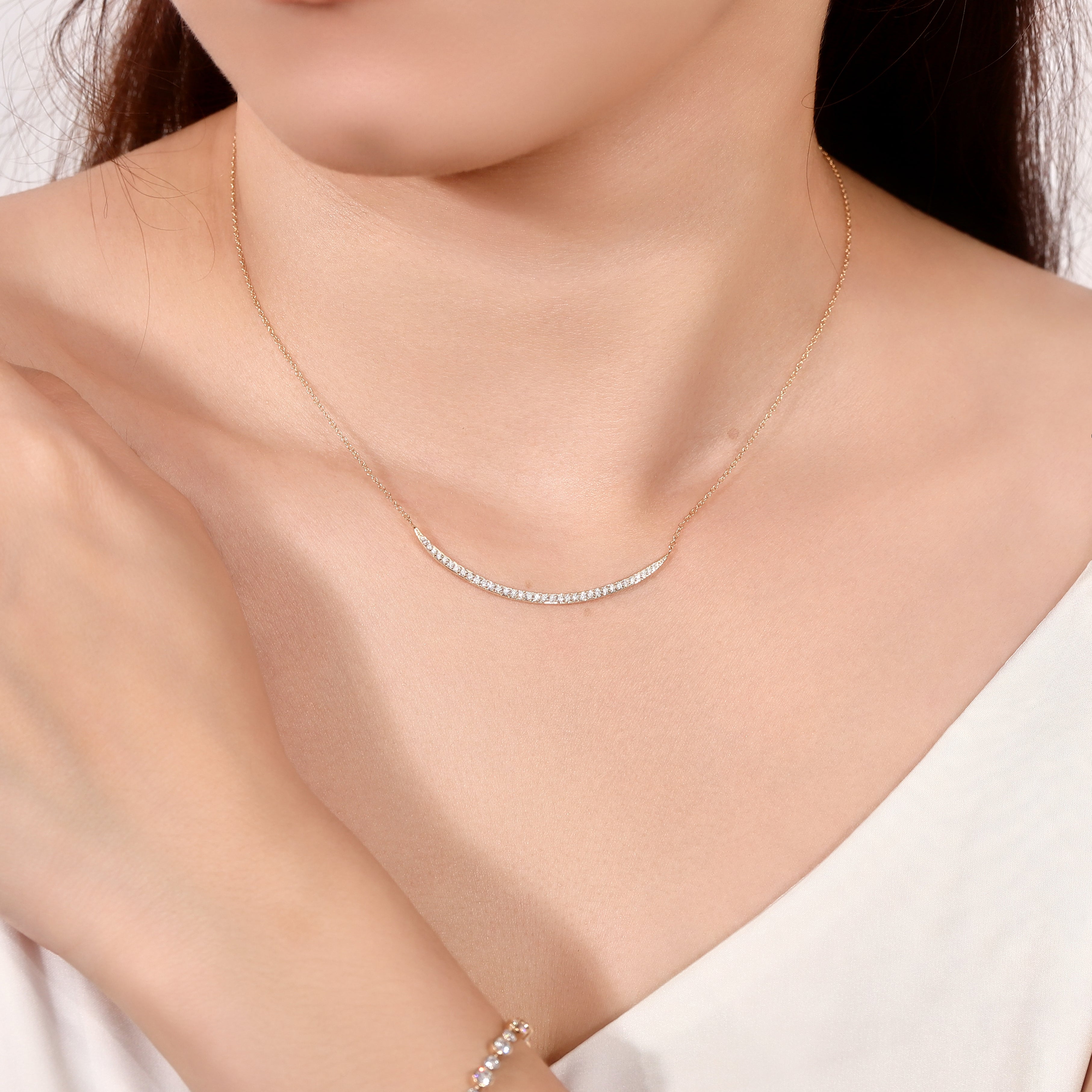 Smile Necklace | 18K Yellow Gold Crescent with 0.31ctw Scattered Lab Diamond Accents