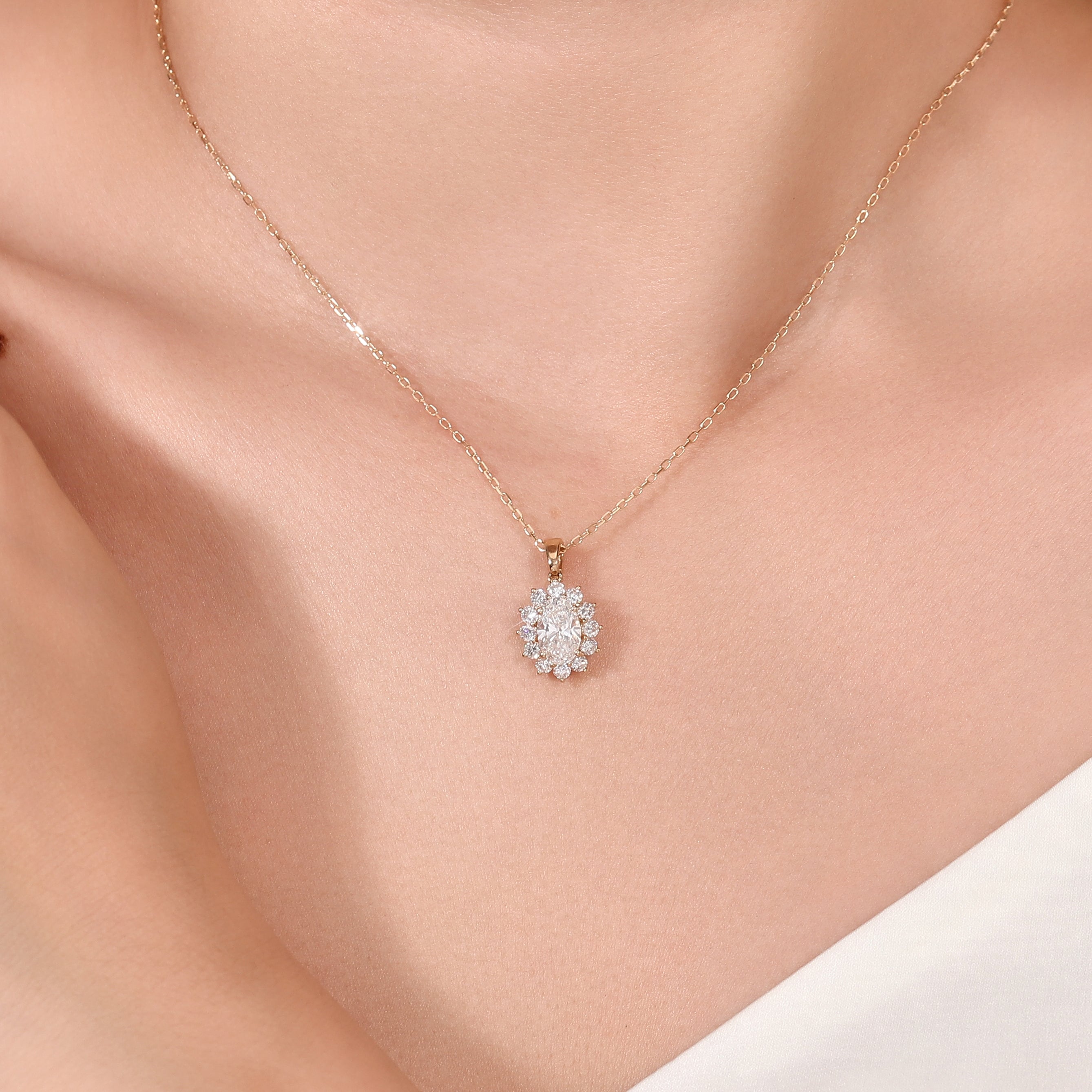 Oval Lab Diamond Pendant | 1.5ctw Oval Lab Diamond in 18K Gold with Stardust Halo（Pendant Only）