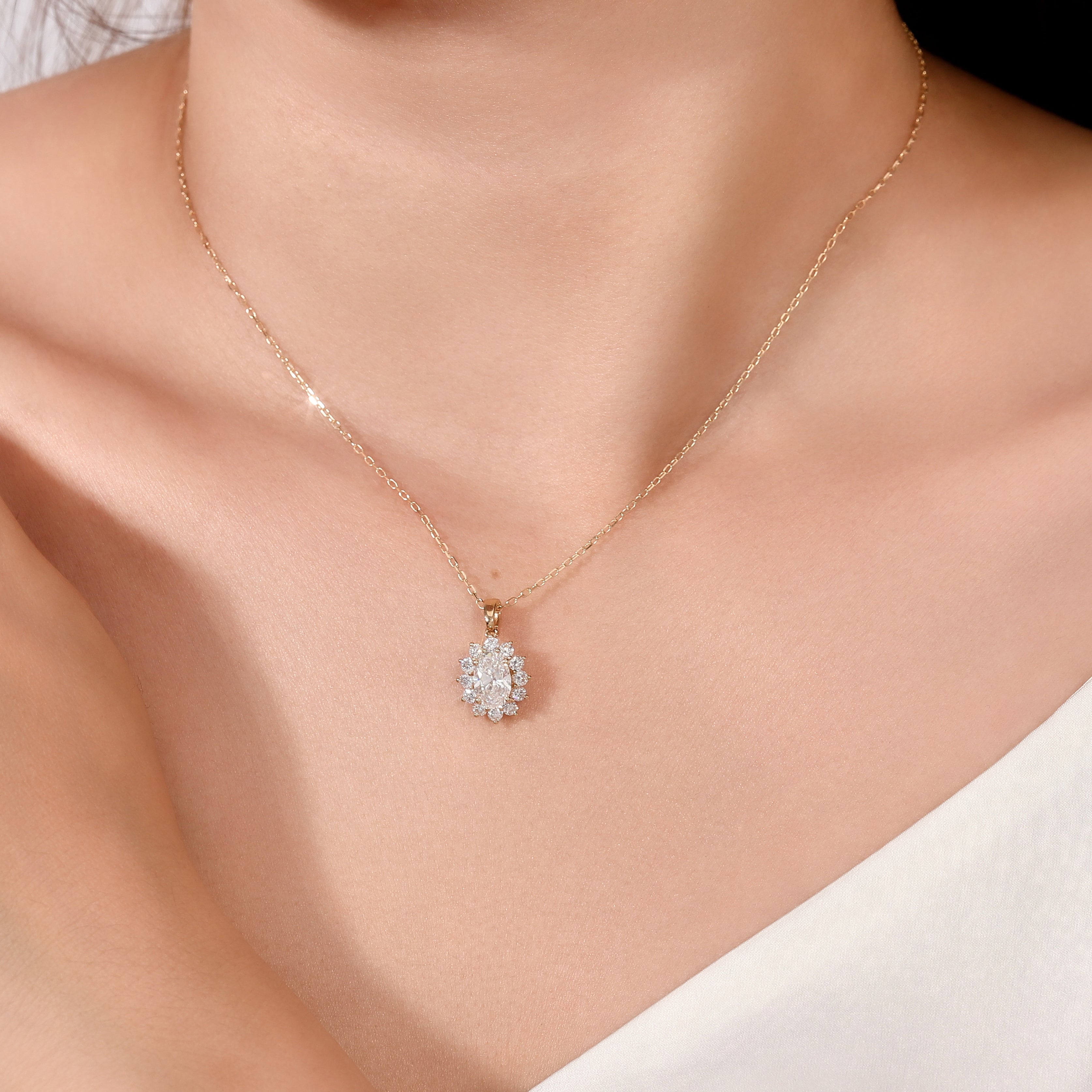 Oval Lab Diamond Pendant | 1.5ctw Oval Lab Diamond in 18K Gold with Stardust Halo（Pendant Only）